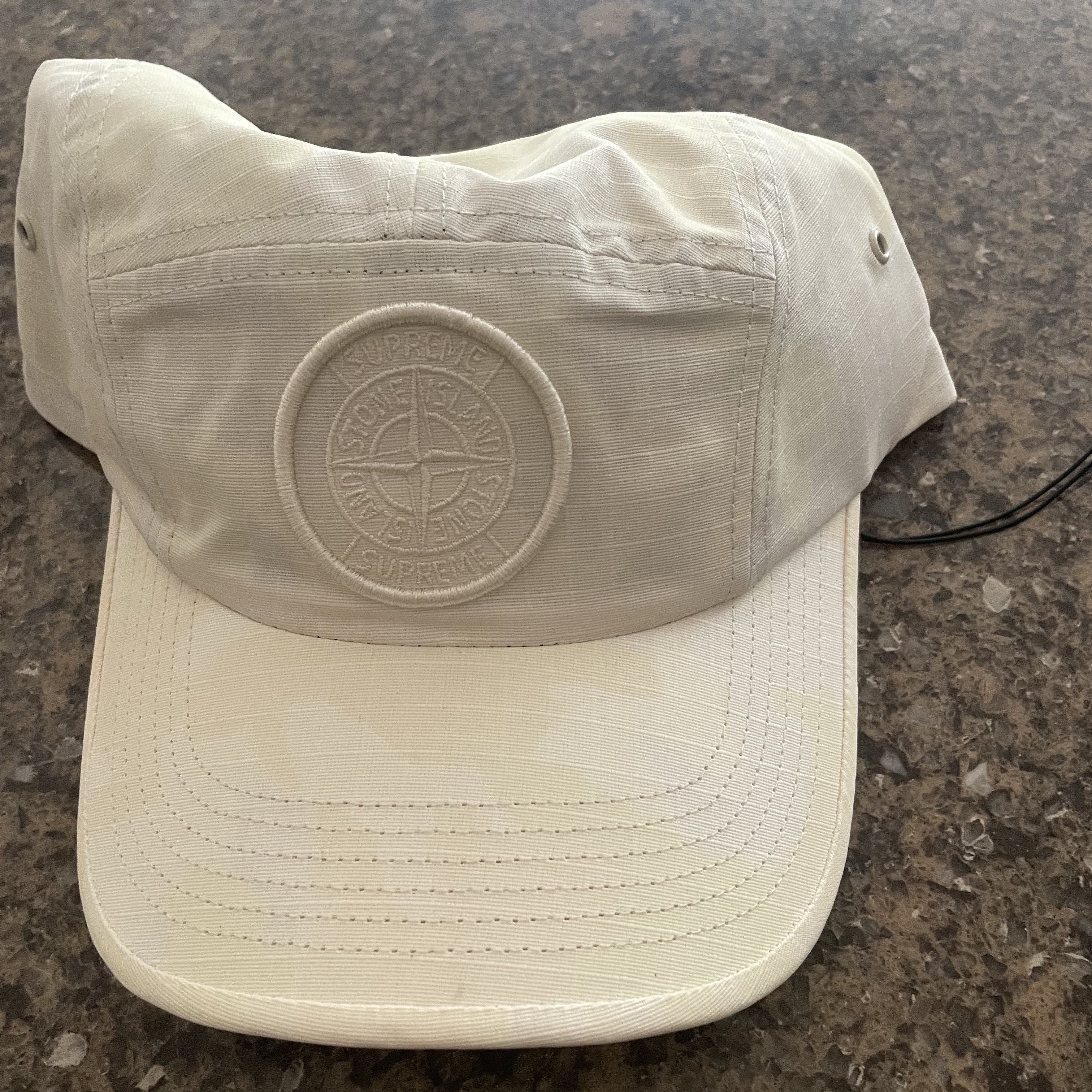 Supreme x Stone Island Reactive Ice Camo Ripstop Camp Cap Tan - 22SS 착용 스타일