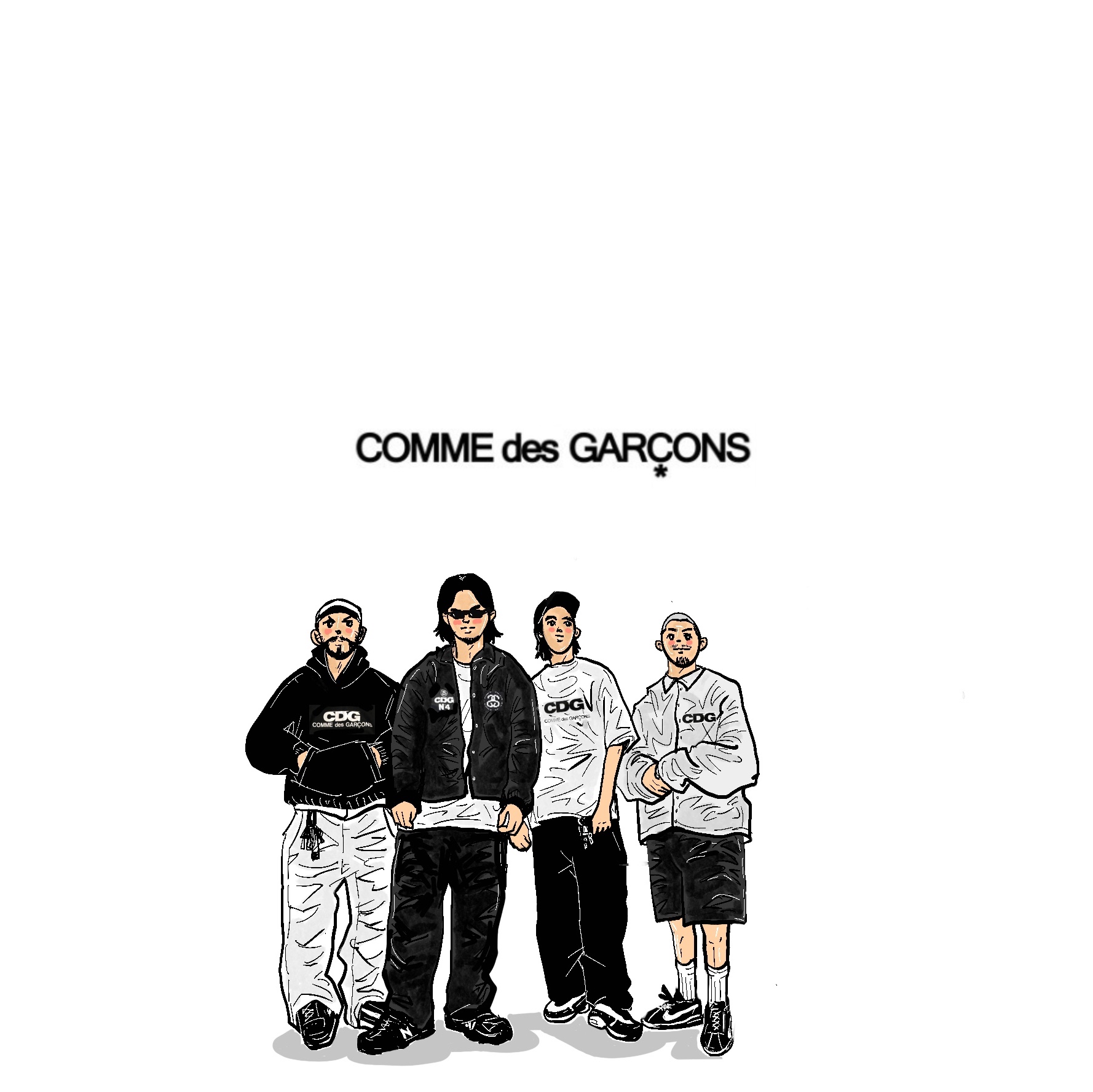 Nike x Comme des Garcons Homme Plus Air Max Sunder SP White Black, CDG Logo T-Shirt Black 착용 스타일