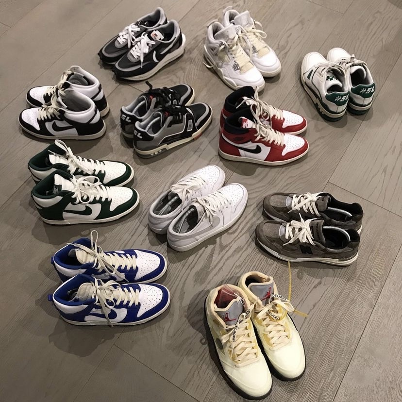 Nike Dunk High Retro Game Royal, Jordan 5 x Off-White Retro SP Sail Fire Red 착용 스타일