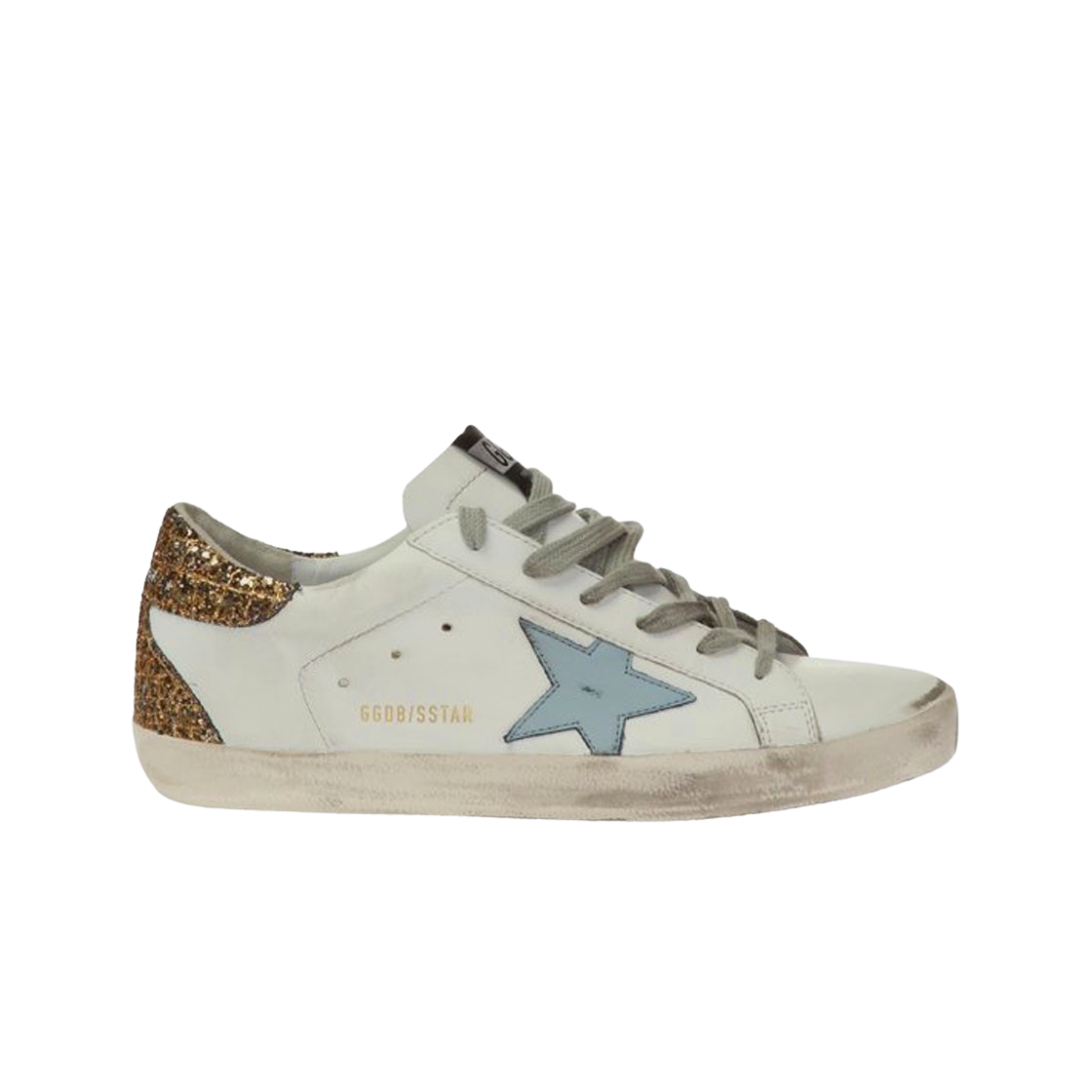 G36WS590-V37 (W) Golden Goose Superstar White Cocco Sky Glitter Gold Heel Tab Sneakers