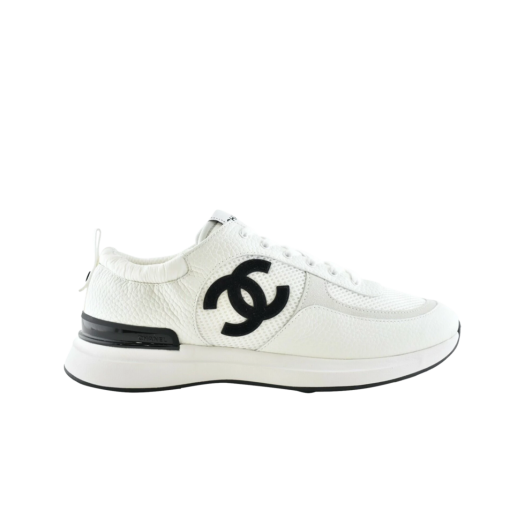 (W) Chanel Sneakers Mesh Suede Calfskin & White