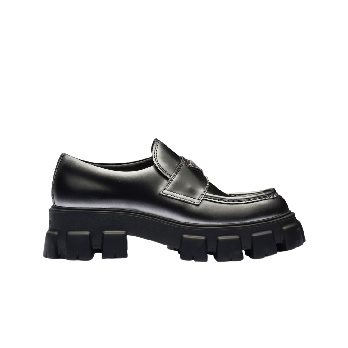 2DE129-3LMH-F0I89 Prada Monolith Nuanced Brushed Leather Loafers Black Silver