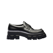 Prada Monolith Nuanced Brushed Leather Loafers Black Silver