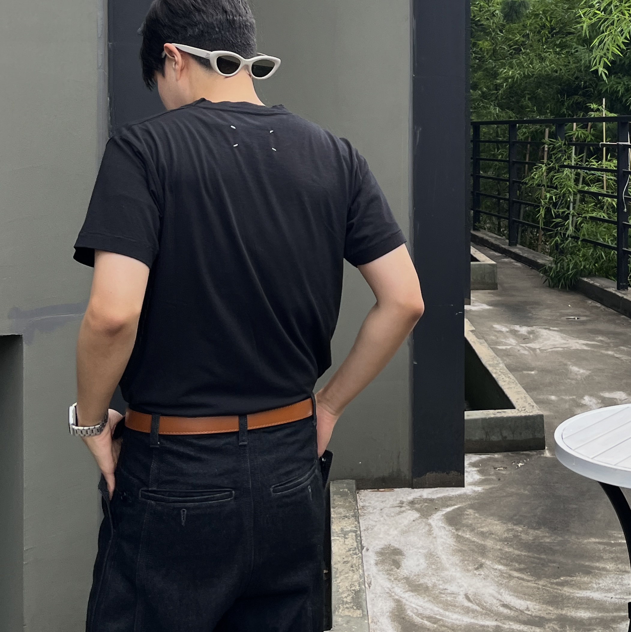 Maison Margiela Jersey T-Shirt Black 착용 스타일 - 1