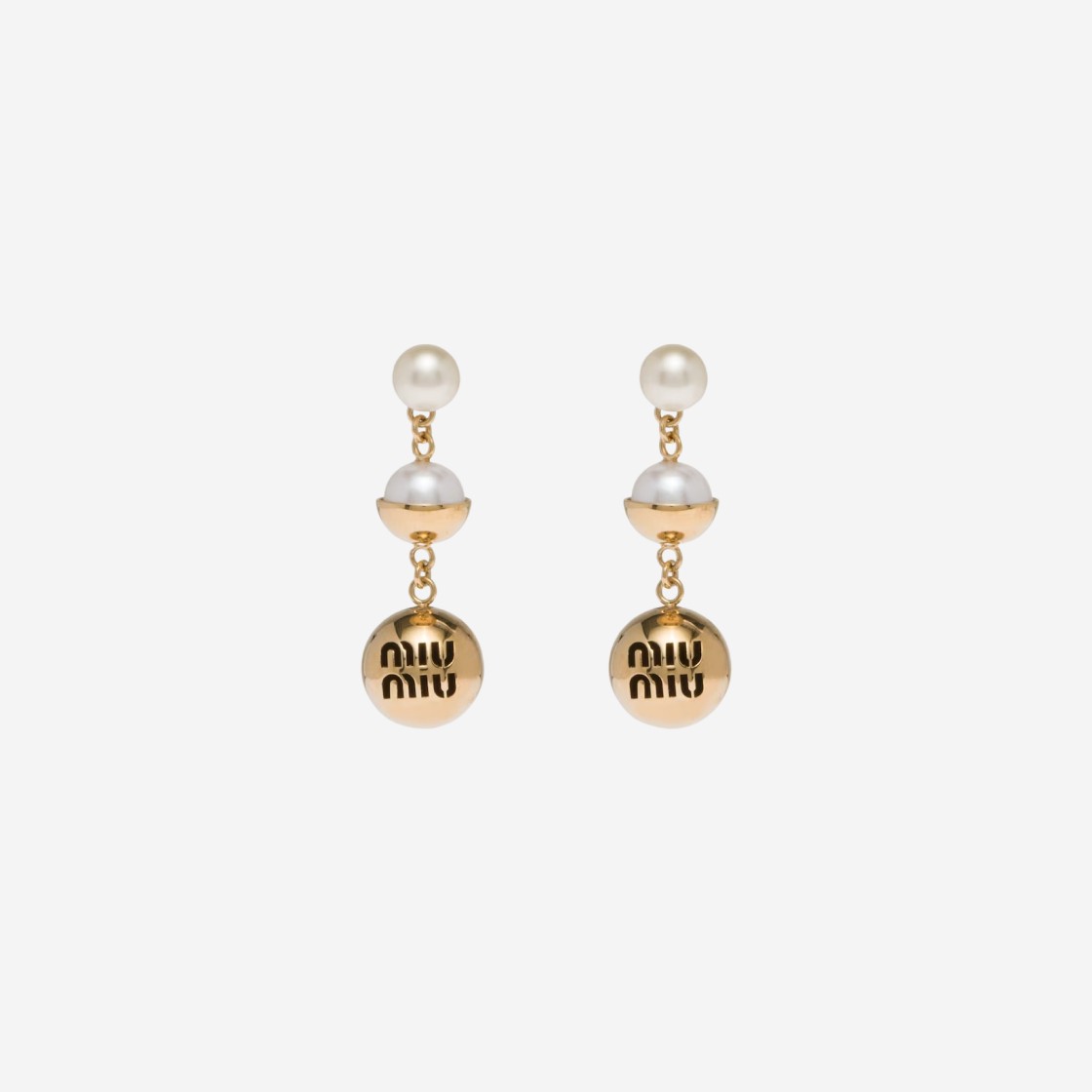 (W) Miu Miu Metal and Pearl Earrings Gold Cream 상세 이미지 1