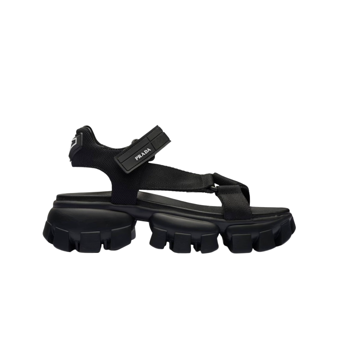 (W) 프라다 스포티 우븐 나일론 테이프 샌들 블랙((W) Prada Sporty Woven Nylon Tape Sandal Black) - 1