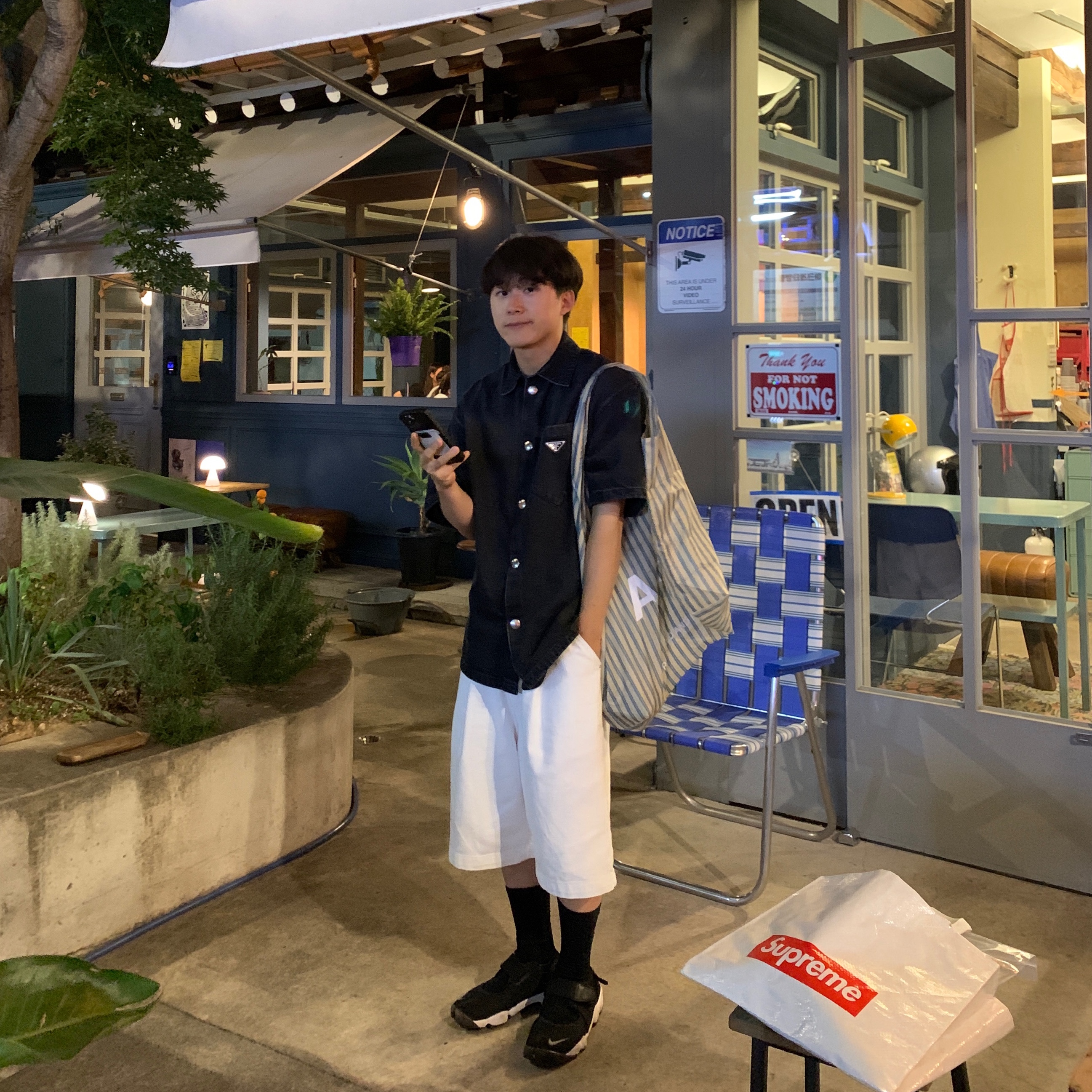 Prada Denim Shirt Black, (W) Nike Air Rift Breathe Black 착용 스타일