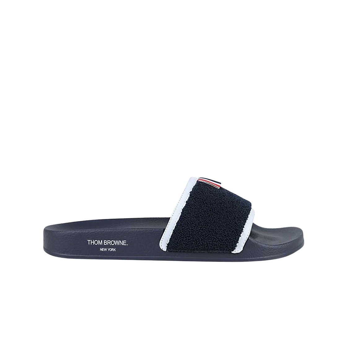 MFL054A-07686-415 Thom Browne Terry Cloth Pool Slide in Rubber Navy