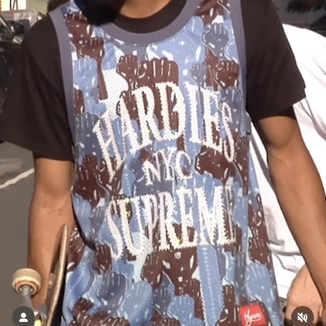 Supreme x Hardies Camo Basketball Jersey Blue - 23SS 착용 스타일