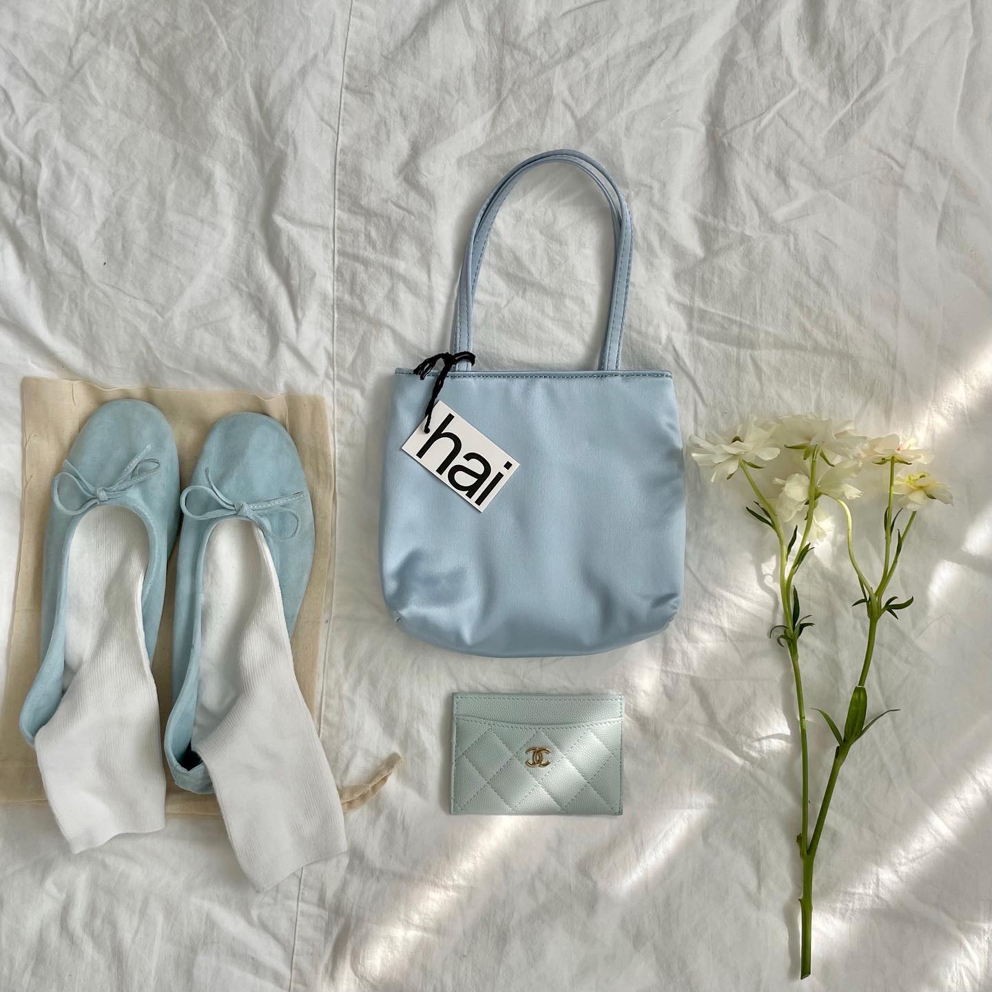 Hai Little Silk Bag Light Blue, Hai Little Silk Bag Light Green 착용 스타일