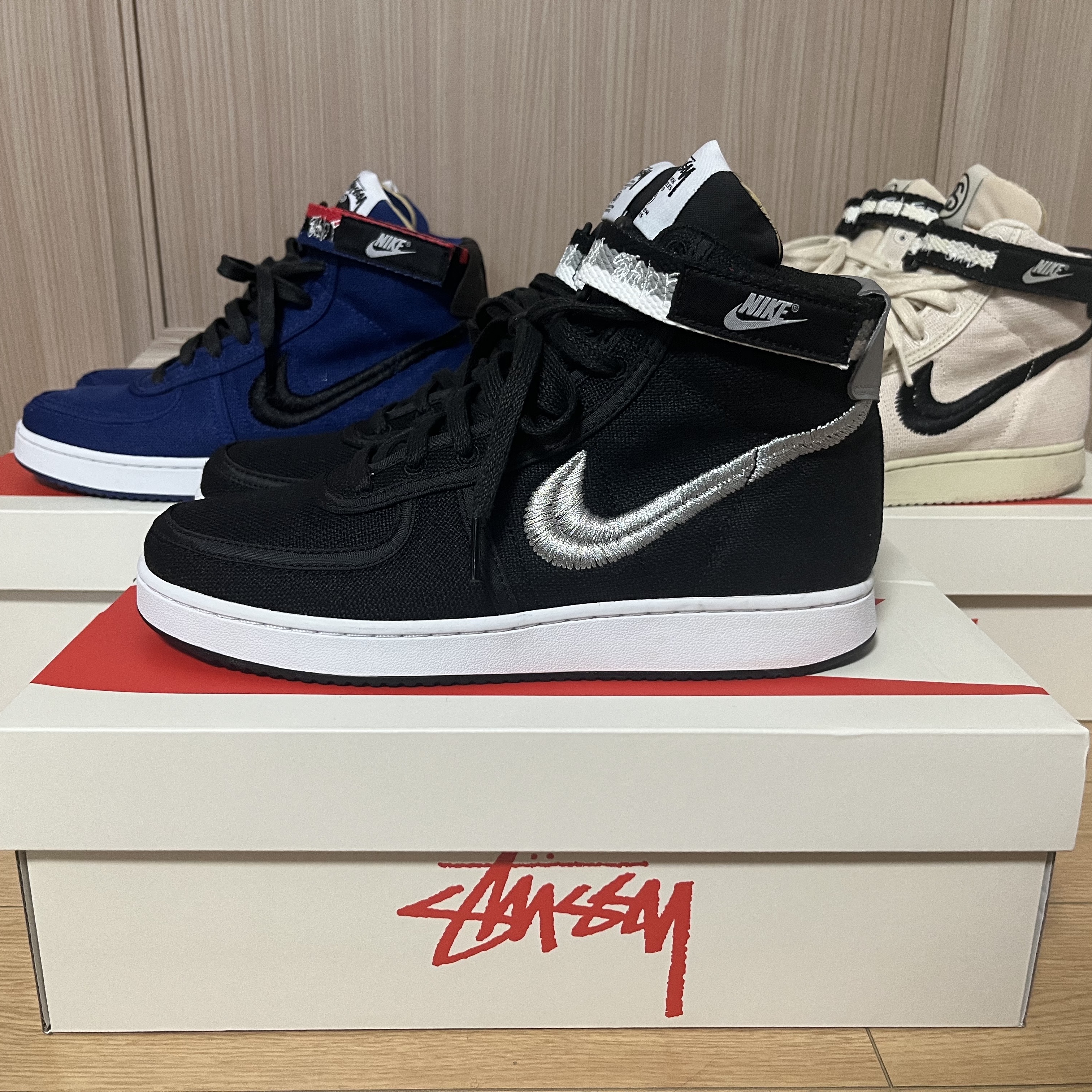 Nike x Stussy Vandal High Black, Nike x Stussy Vandal High Fossil 착용 스타일