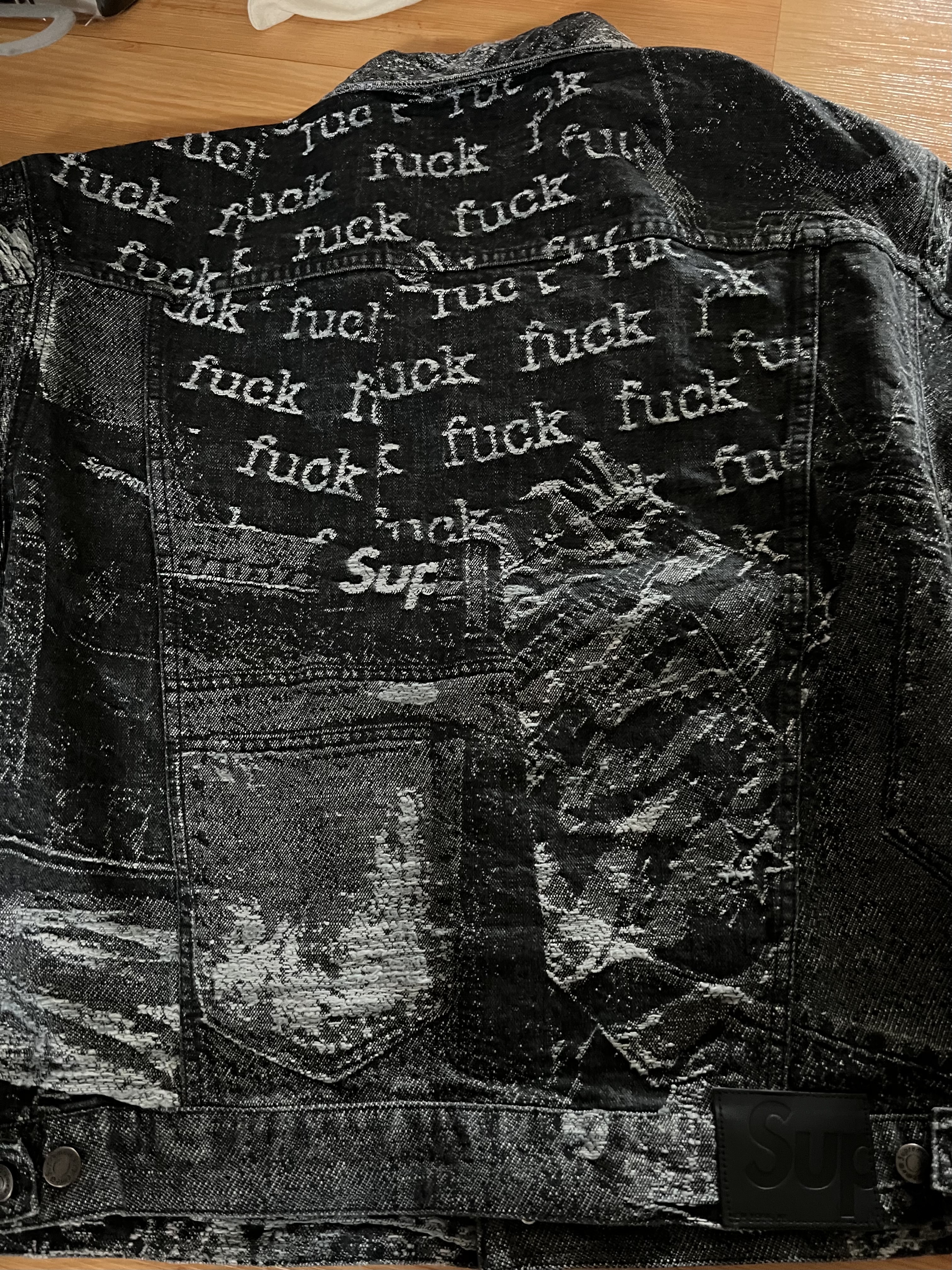 Supreme Archive Denim Jacquard Trucker Jacket Black - 23SS 착용 스타일 - 2