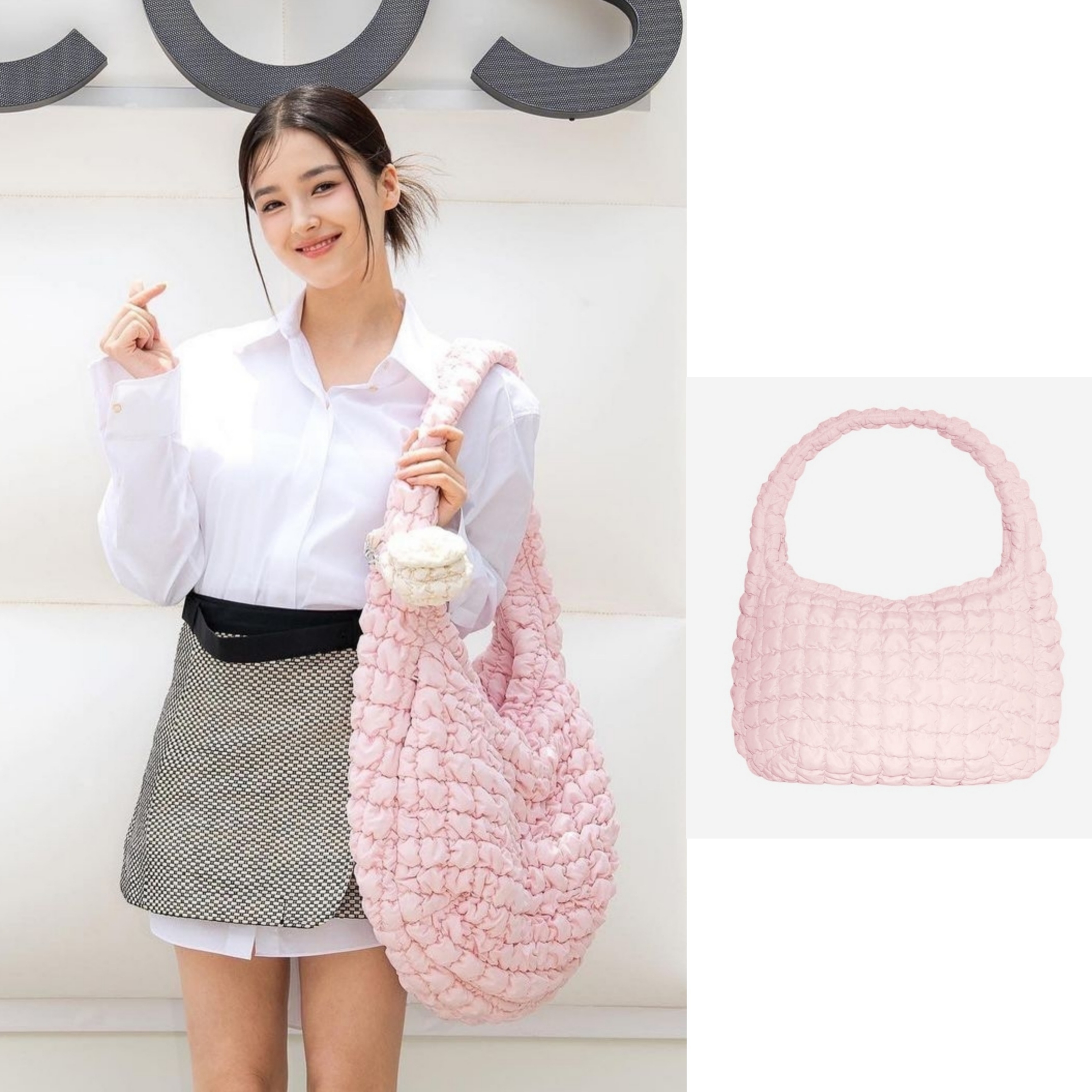 COS Quilted Oversized Shoulder Bag Pink 착용 스타일
