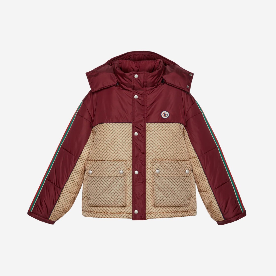 (W) Gucci GG Parachute Nylon Padded Jacket Beige Bordeaux 상세 이미지 1