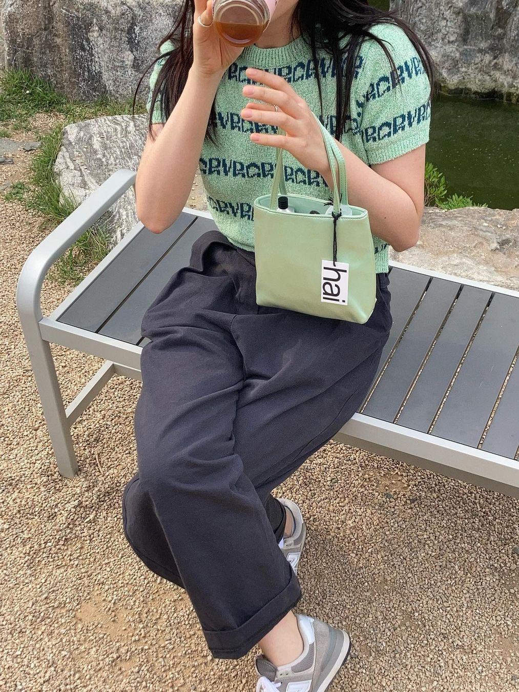 Hai Little Silk Bag Light Green, Hai Little Silk Bag Light Blue 착용 스타일