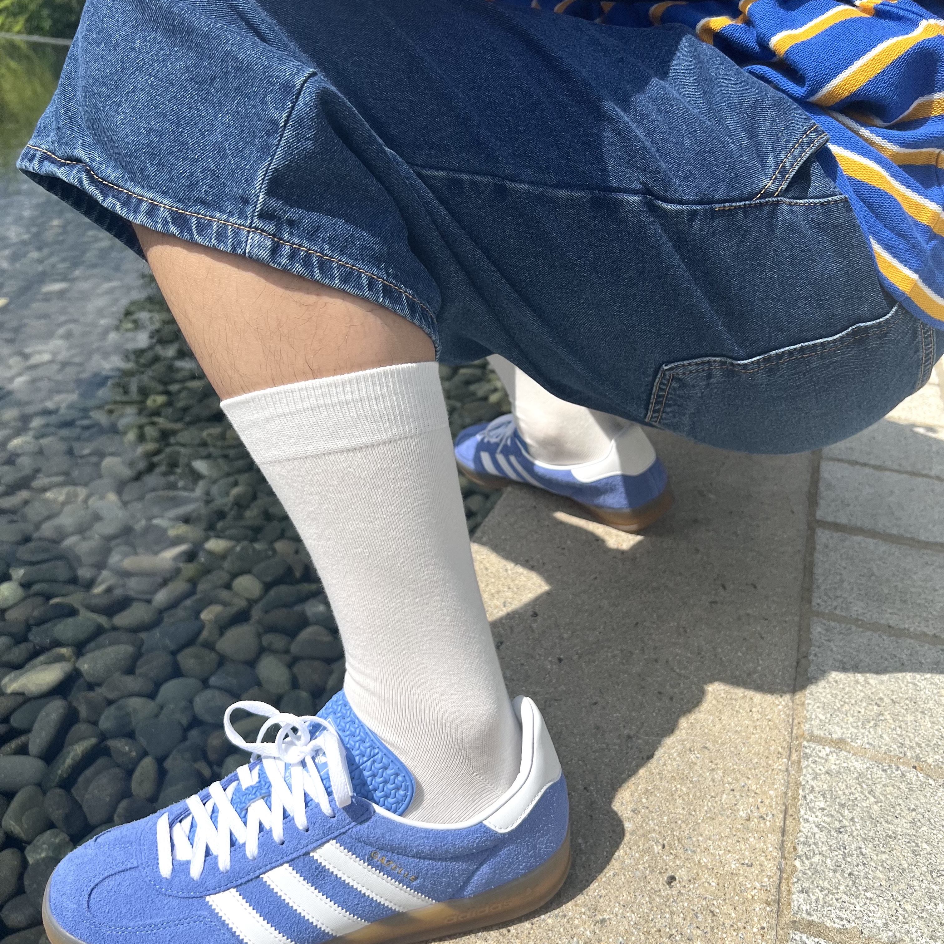 (W) Adidas Gazelle Indoor Blue Fusion Cloud White 착용 스타일 - 2
