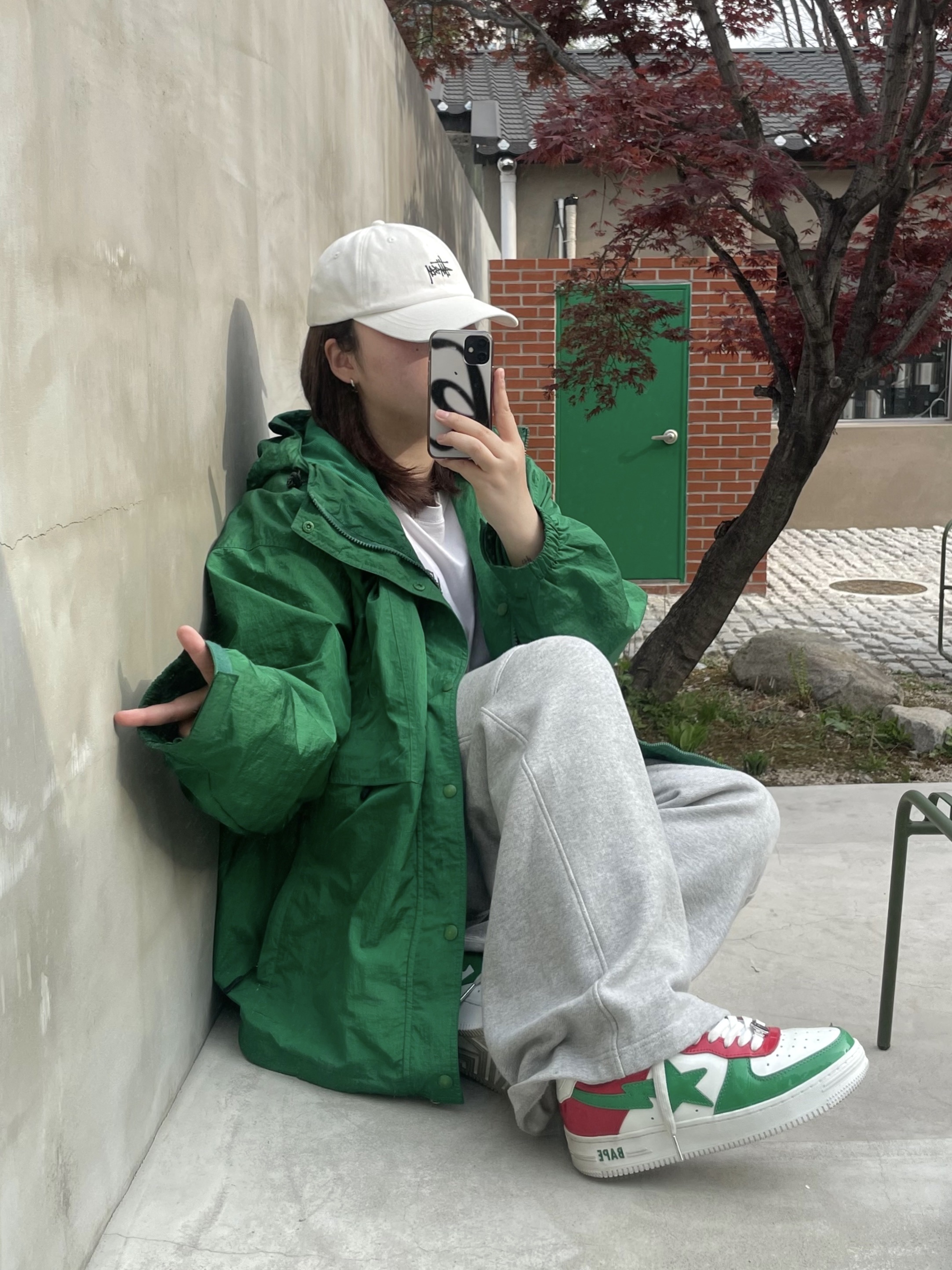 Stussy Stock Low Pro Cap Natural, BAPE Bape Sta Low M1 Autumn Green 착용 스타일 - 1
