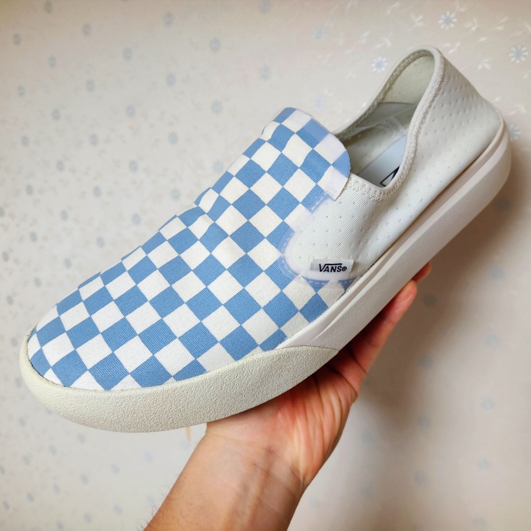 Vans ComfyCush One Checkerboard Blue 착용 스타일 - 1