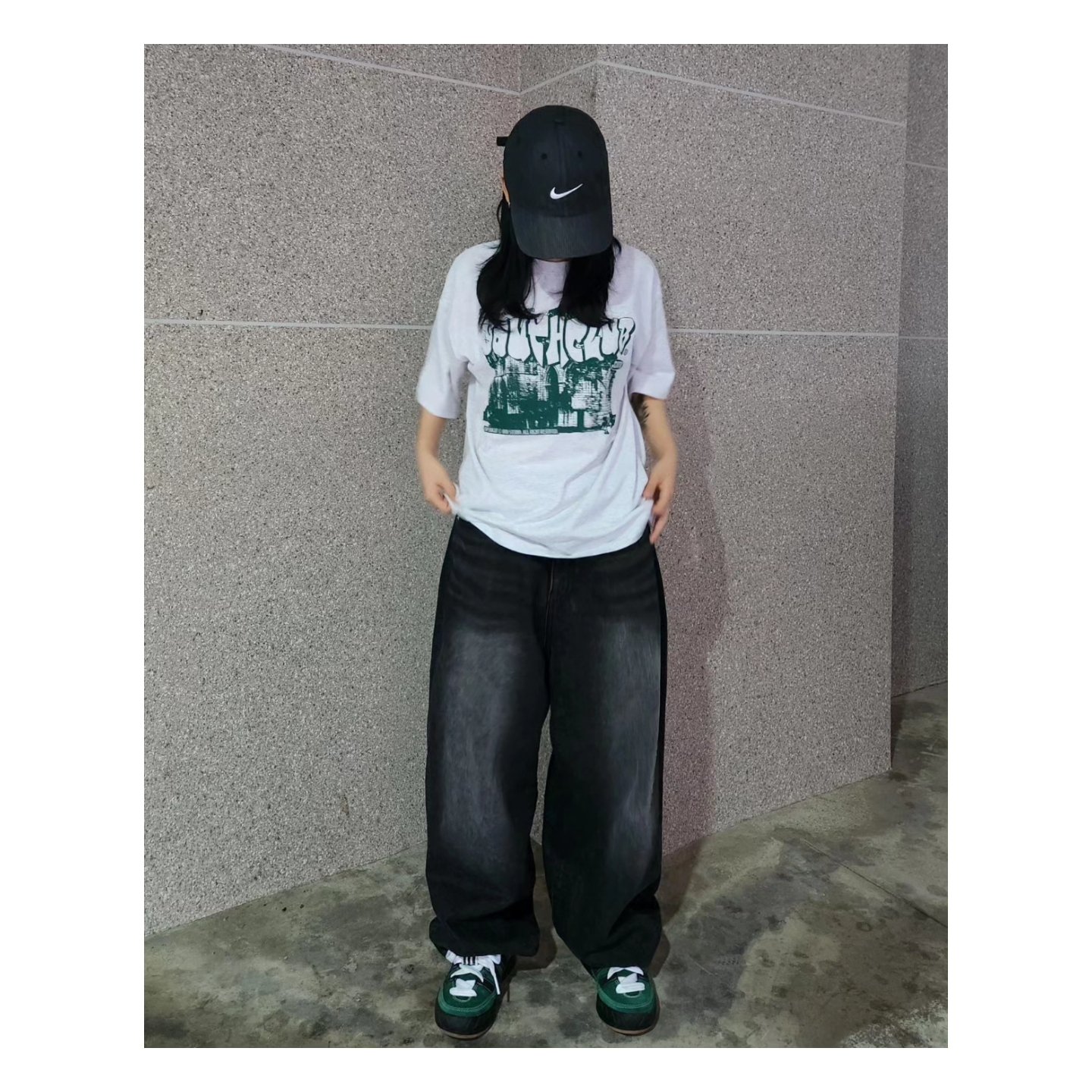 Adidas x YNuK Adimatic Dark Green Core Black 착용 스타일 - 2