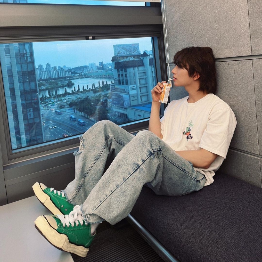Maison Mihara Yasuhiro Peterson VL OG Sole Canvas Low-top Sneakers Green 착용 스타일 - 2