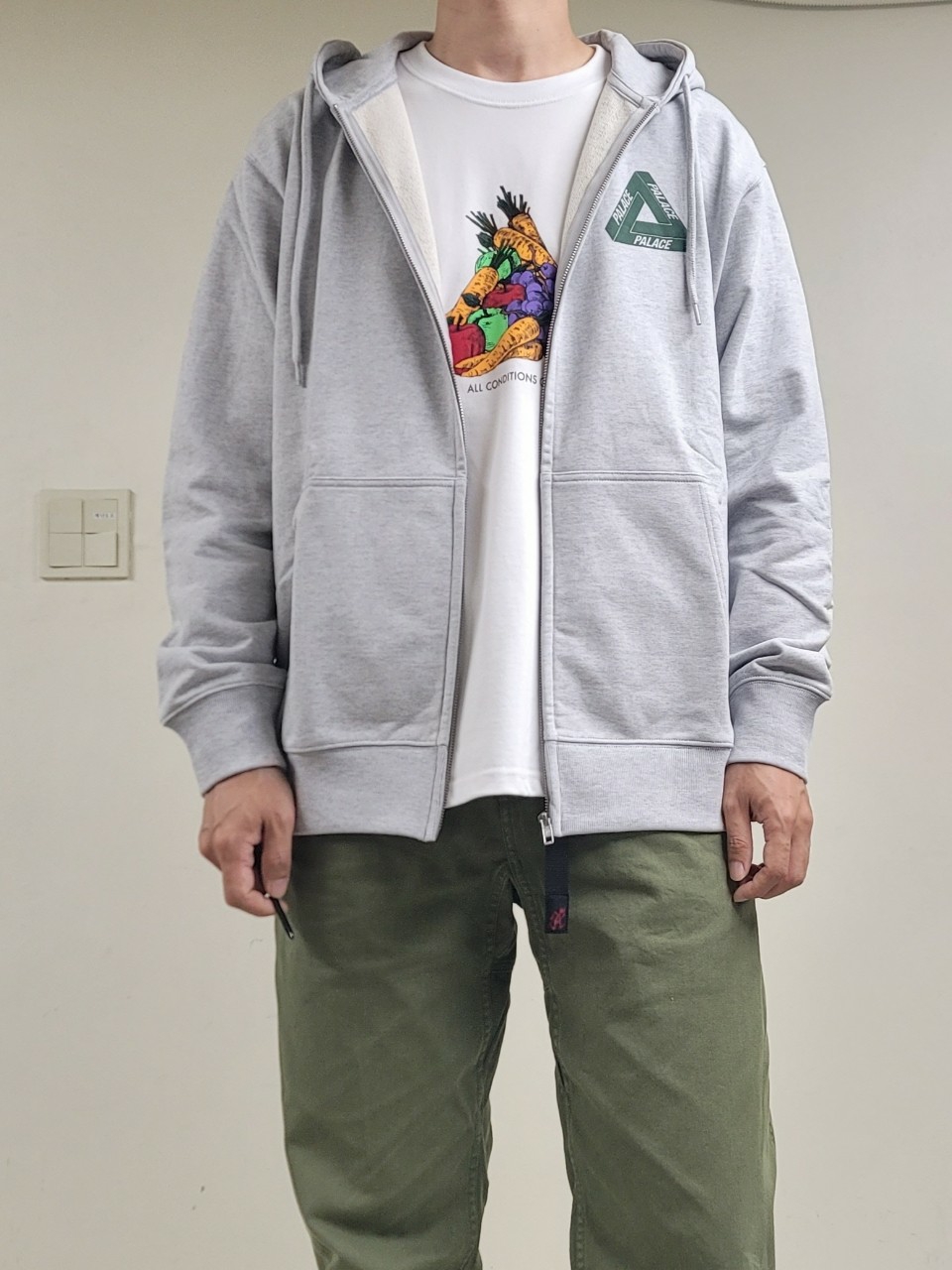 Palace Tri-Puff Print Zip Hood Grey Marl - 23SS 착용 스타일 - 1