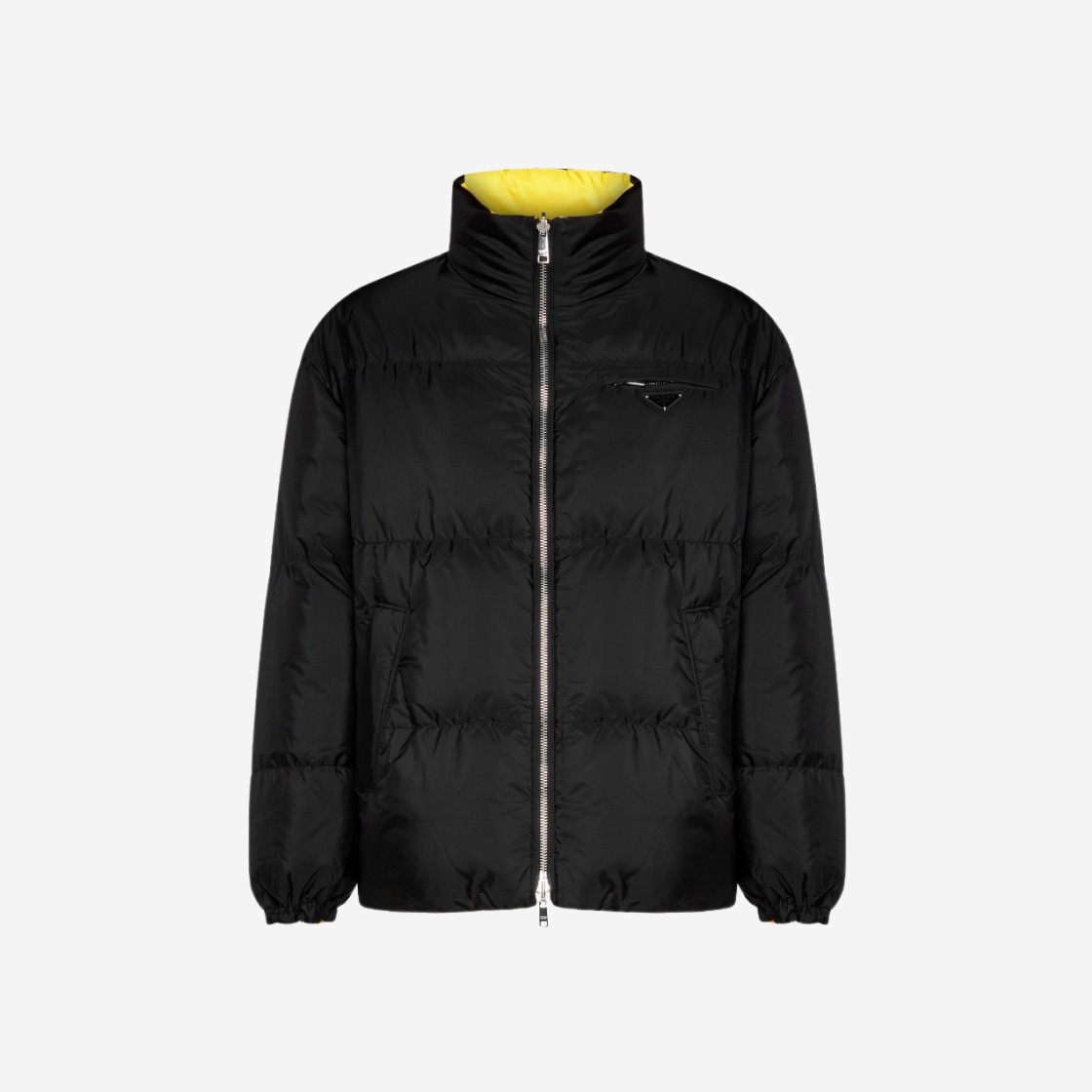 Prada Mid Length Re-Nylon Reversible Down Jacket Black Yellow 상세 이미지 1