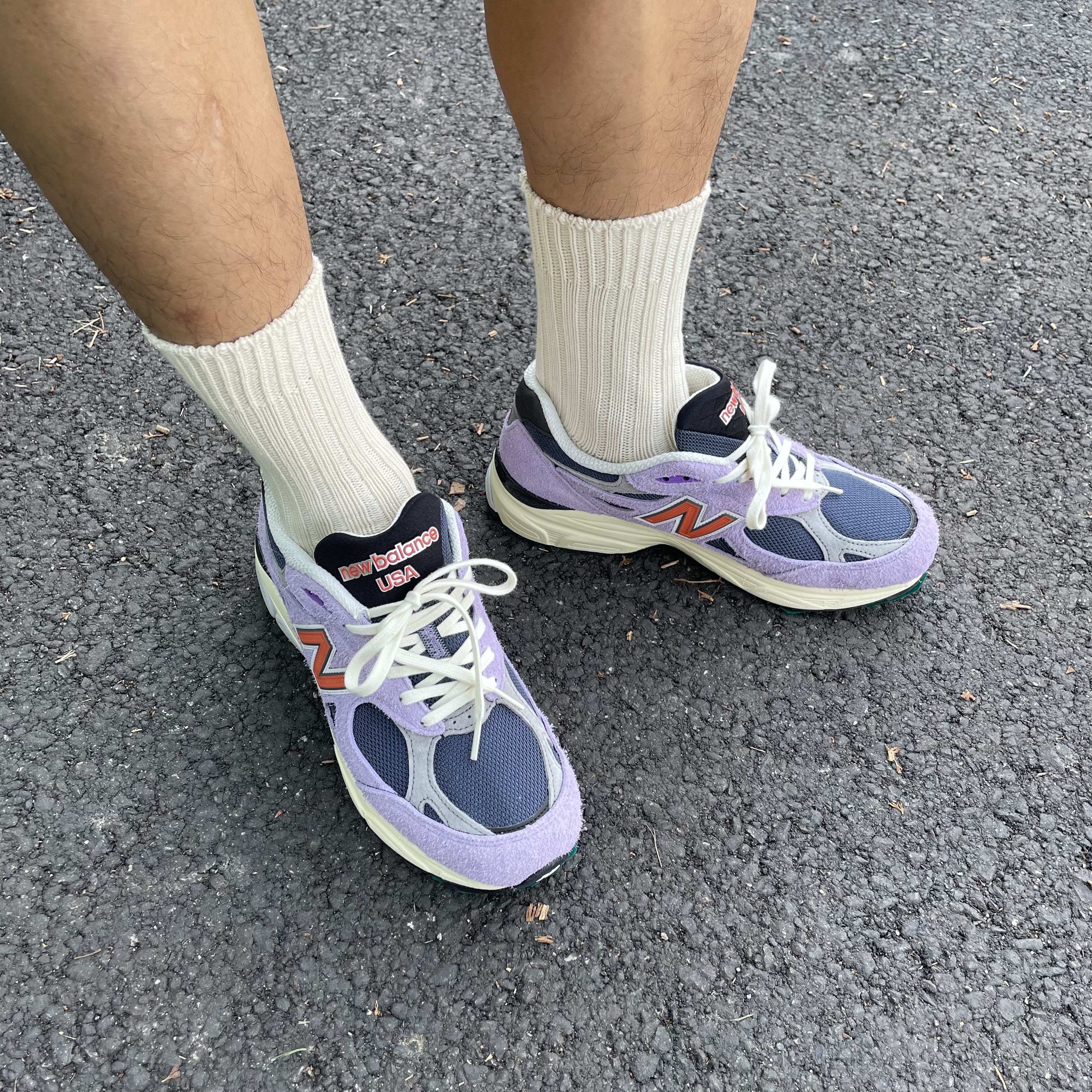 New Balance 990v3 Made in USA Raw Amethyst 착용 스타일