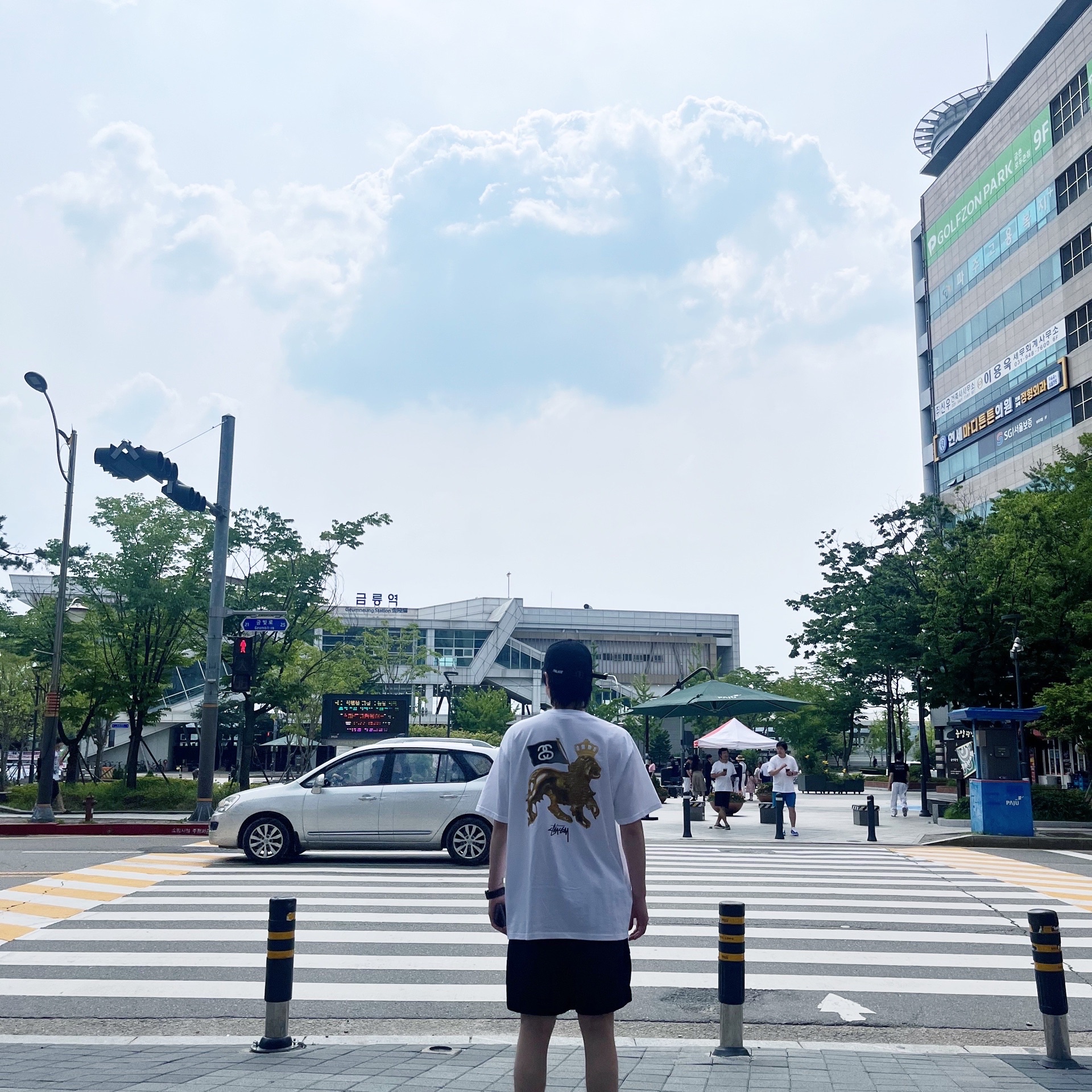 Stussy Gold Lion T-Shirt White 착용 스타일