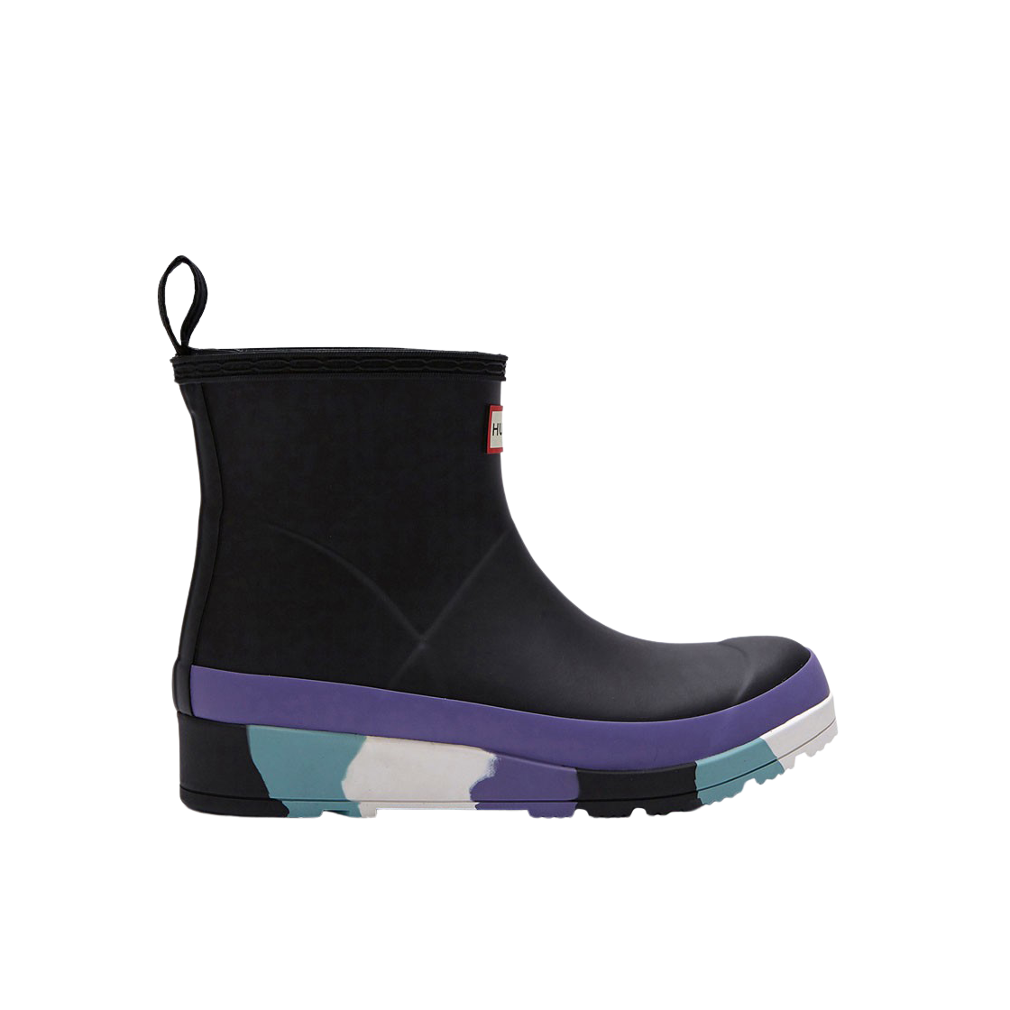 (W) 헌터 플레이 쇼트 스트라이프 솔 부츠 블랙 이리디센트 퍼플((W) Hunter Play Short Striped Sole Boot Black Iridescent Purple) - 1