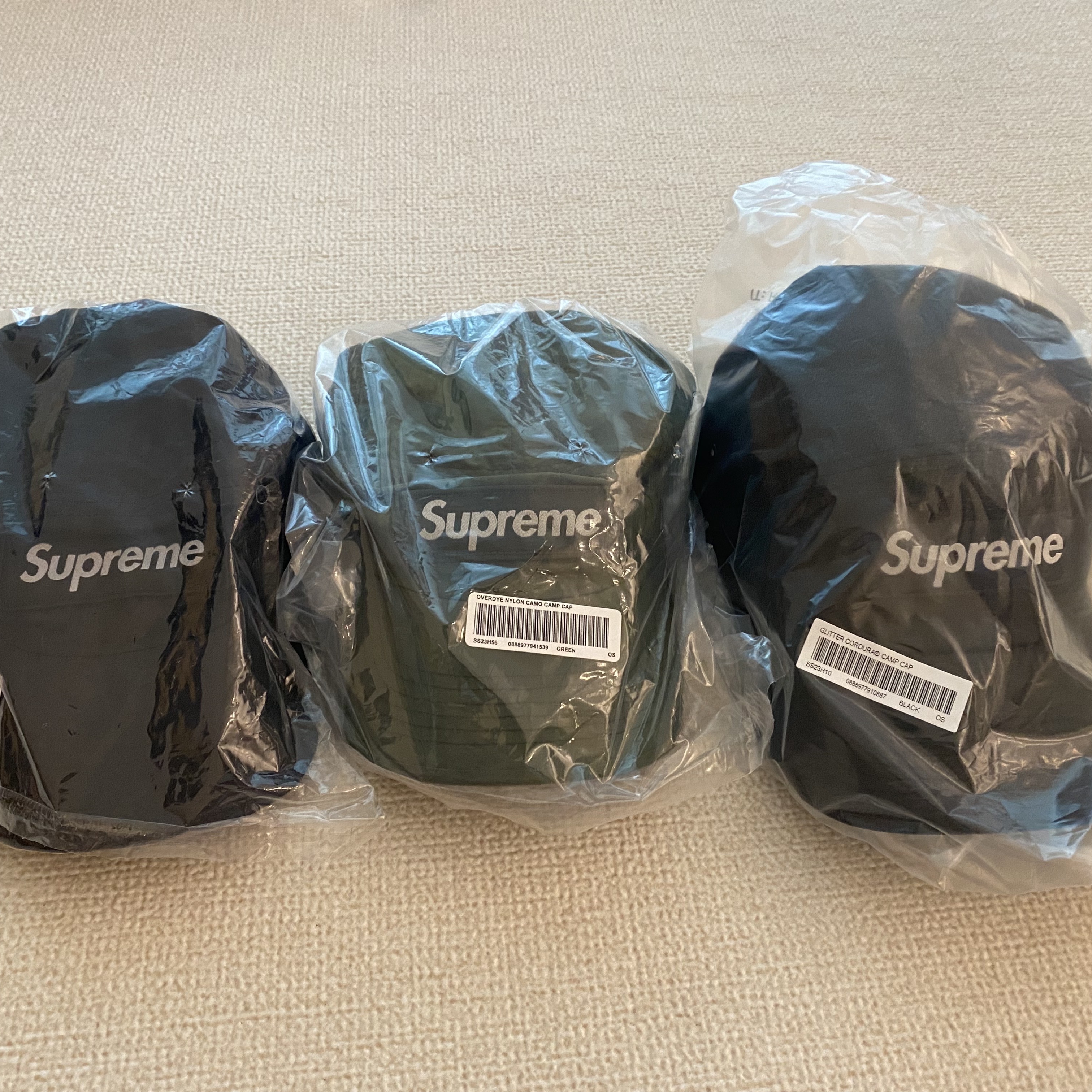 Supreme Overdyed Camo Nylon Camp Cap Black - 23SS, Supreme Overdyed Camo Nylon Camp Cap Green - 23SS 착용 스타일