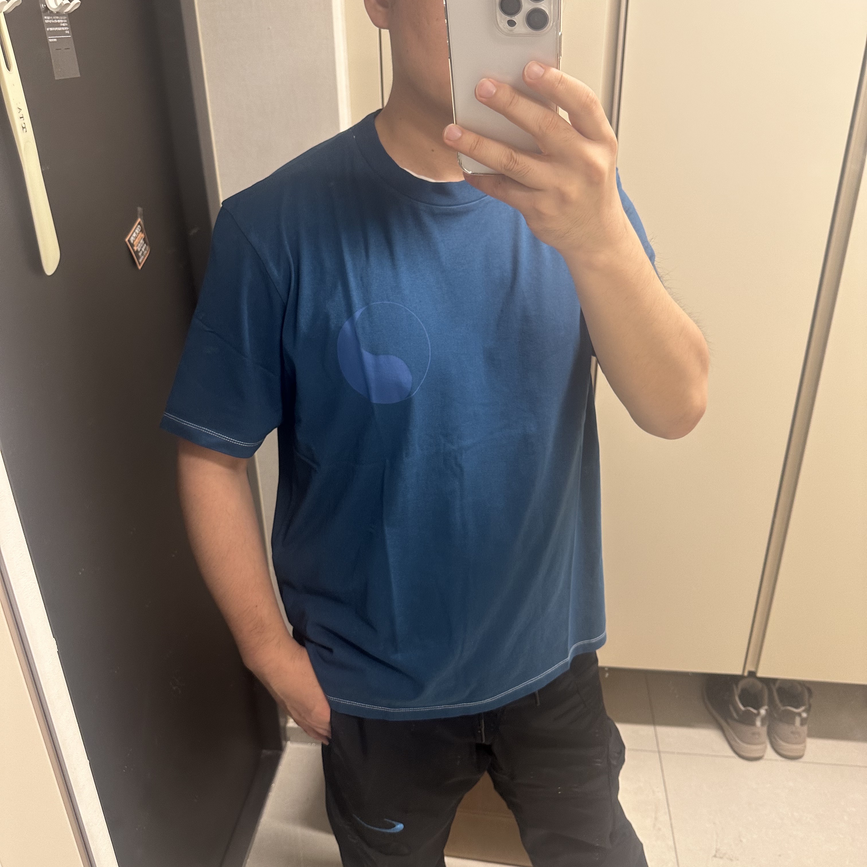 Our Legacy Work Shop Box T-Shirt Gibraltar Sea, Nike x Off-White NRG Track Pants Black - Asia 착용 스타일 - 1