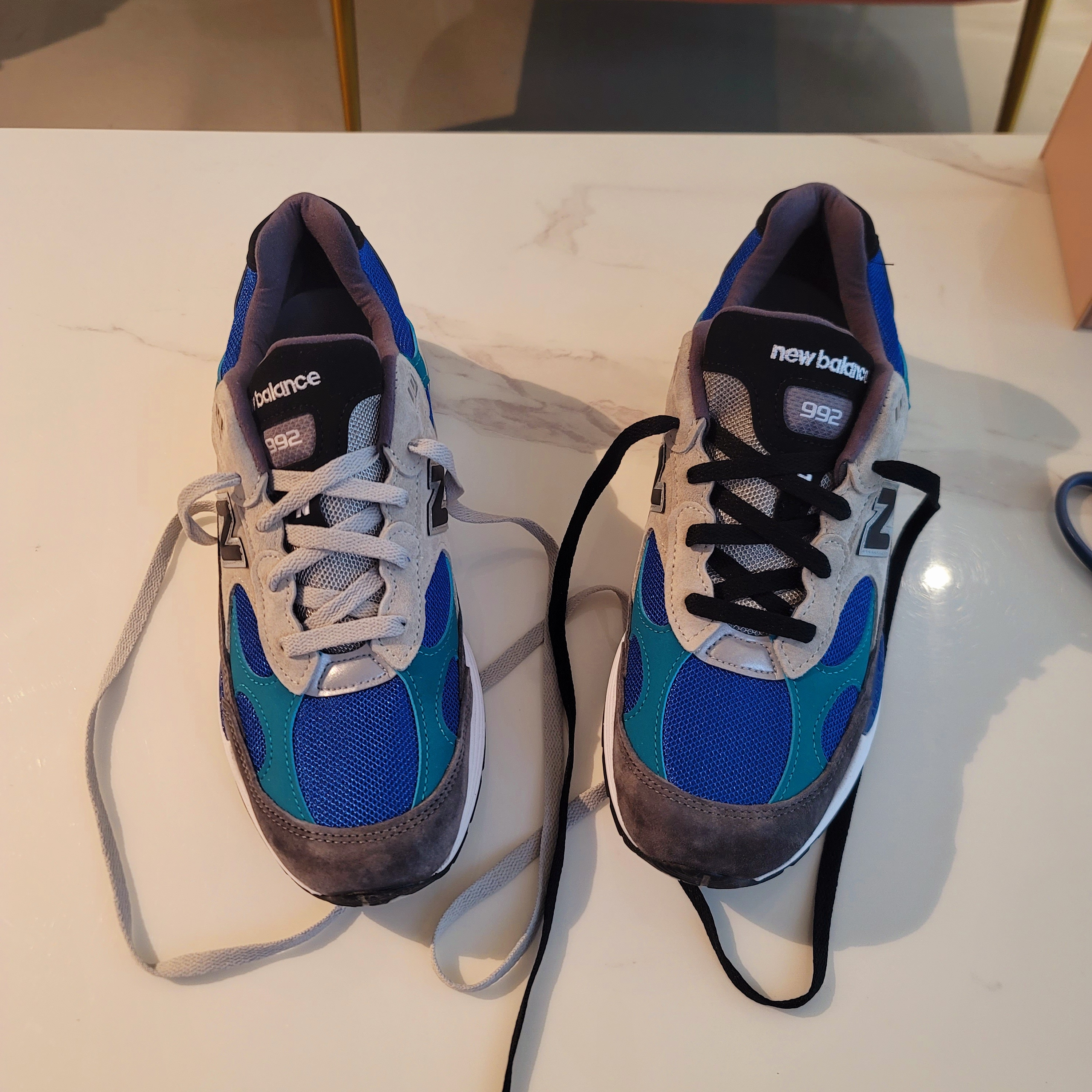 New Balance x Billy's 992 Made in USA Grey Blue Teal 착용 스타일