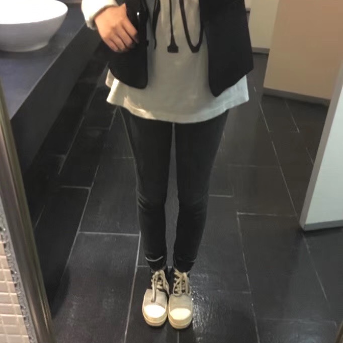 (W) Rick Owens Drkshdw Cotton Zipper Sneakers Black Milk White 착용 스타일 - 1