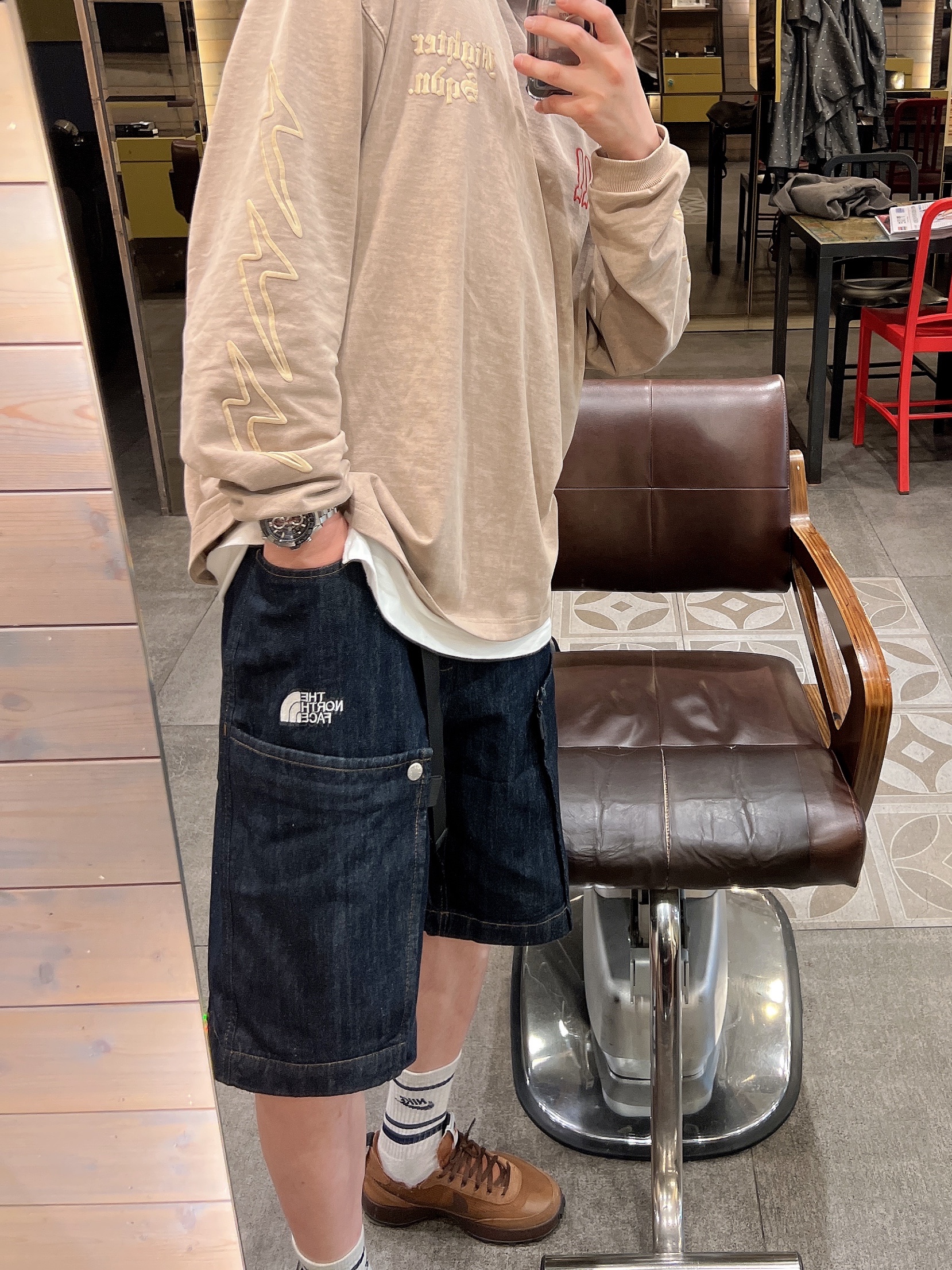 Nike x Tom Sachs General Purpose Shoe Brown, Nike Essential Crew Socks Stripe Black (3 Pack/Korean Ver.) 착용 스타일 - 2