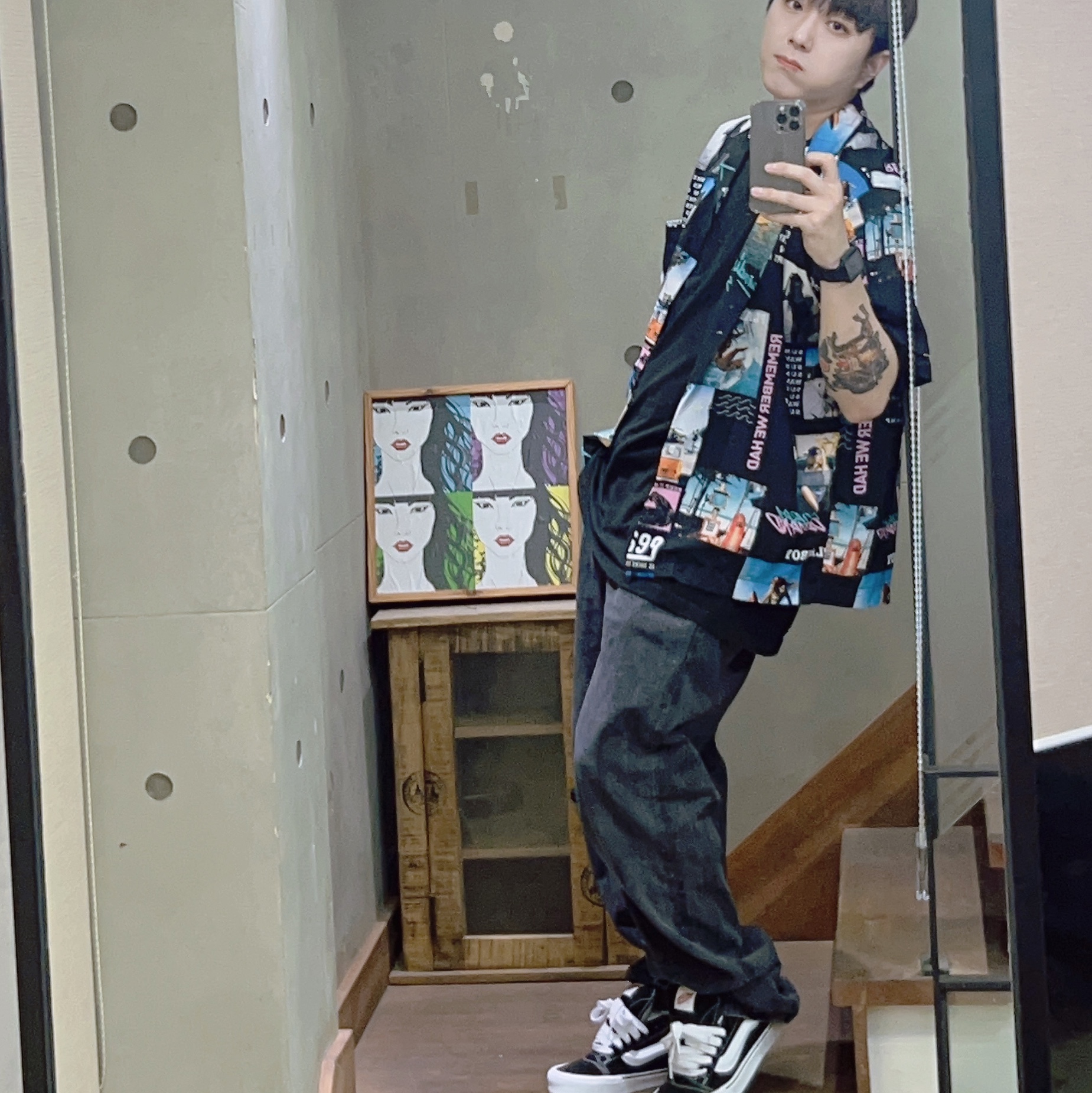 Vans Knu-Skool Black True White 착용 스타일 - 1