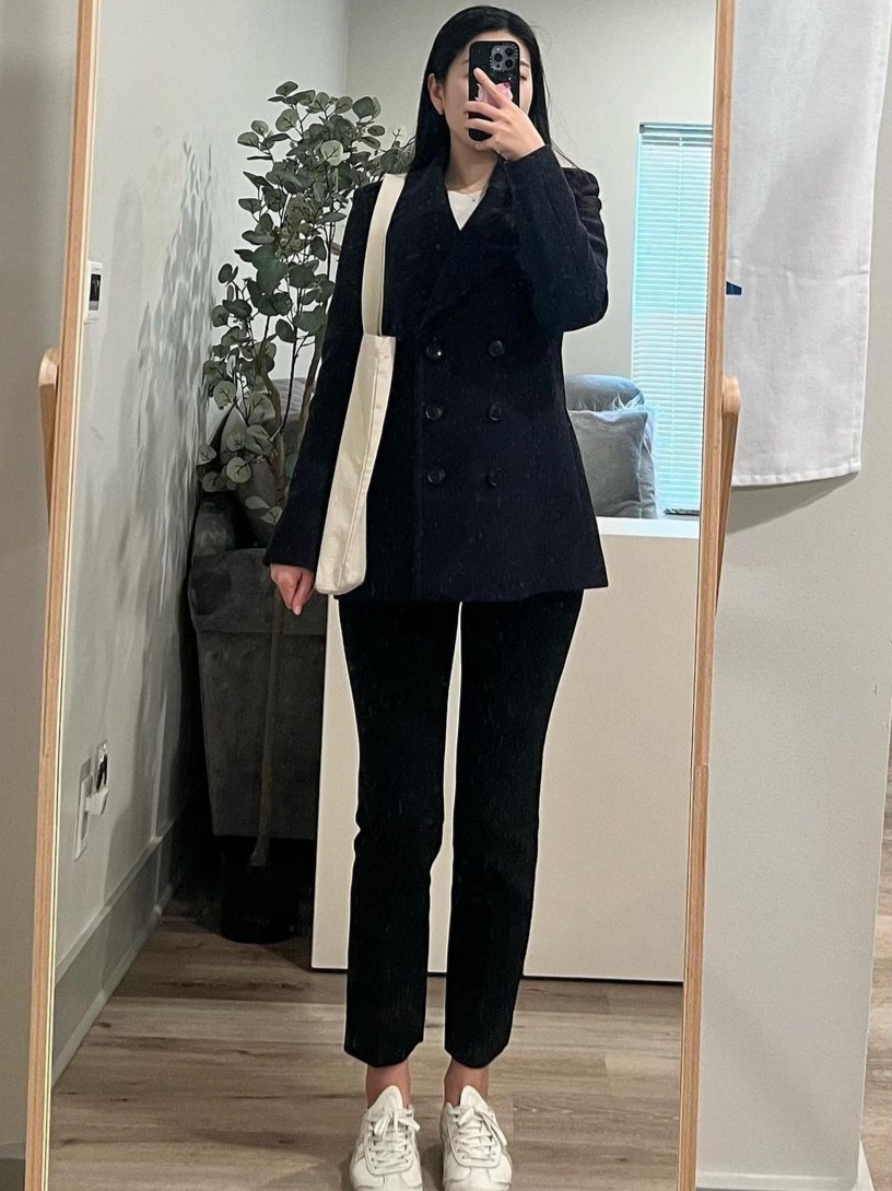 Burberry Wool Blend Pea Coat Navy, Burberry Wool Blend Pea Coat Black 착용 스타일