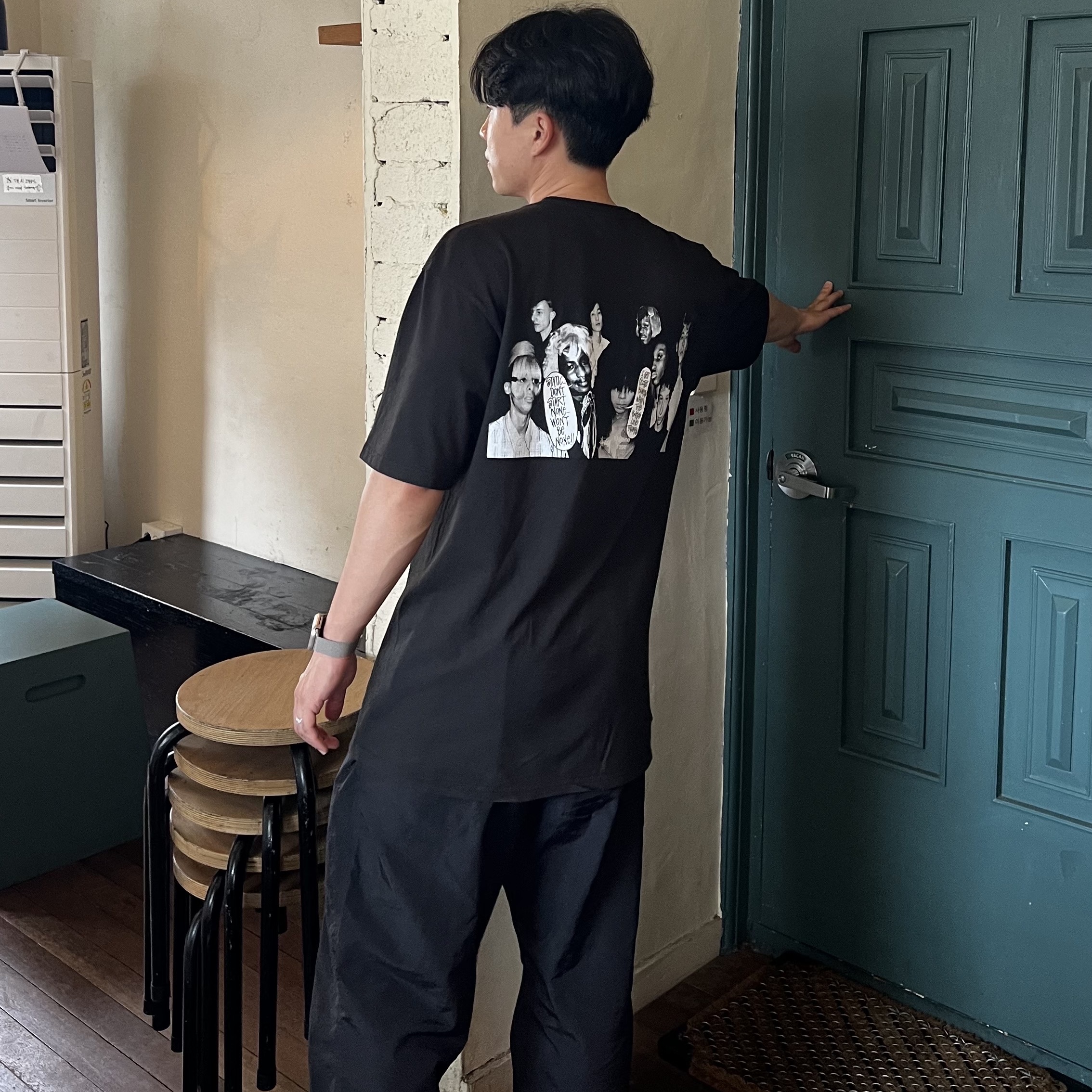 Stussy x Martine Rose Collage Pigment Dyed T-Shirt Black, Nike x Ambush Air Force 1 Low SP Black 착용 스타일