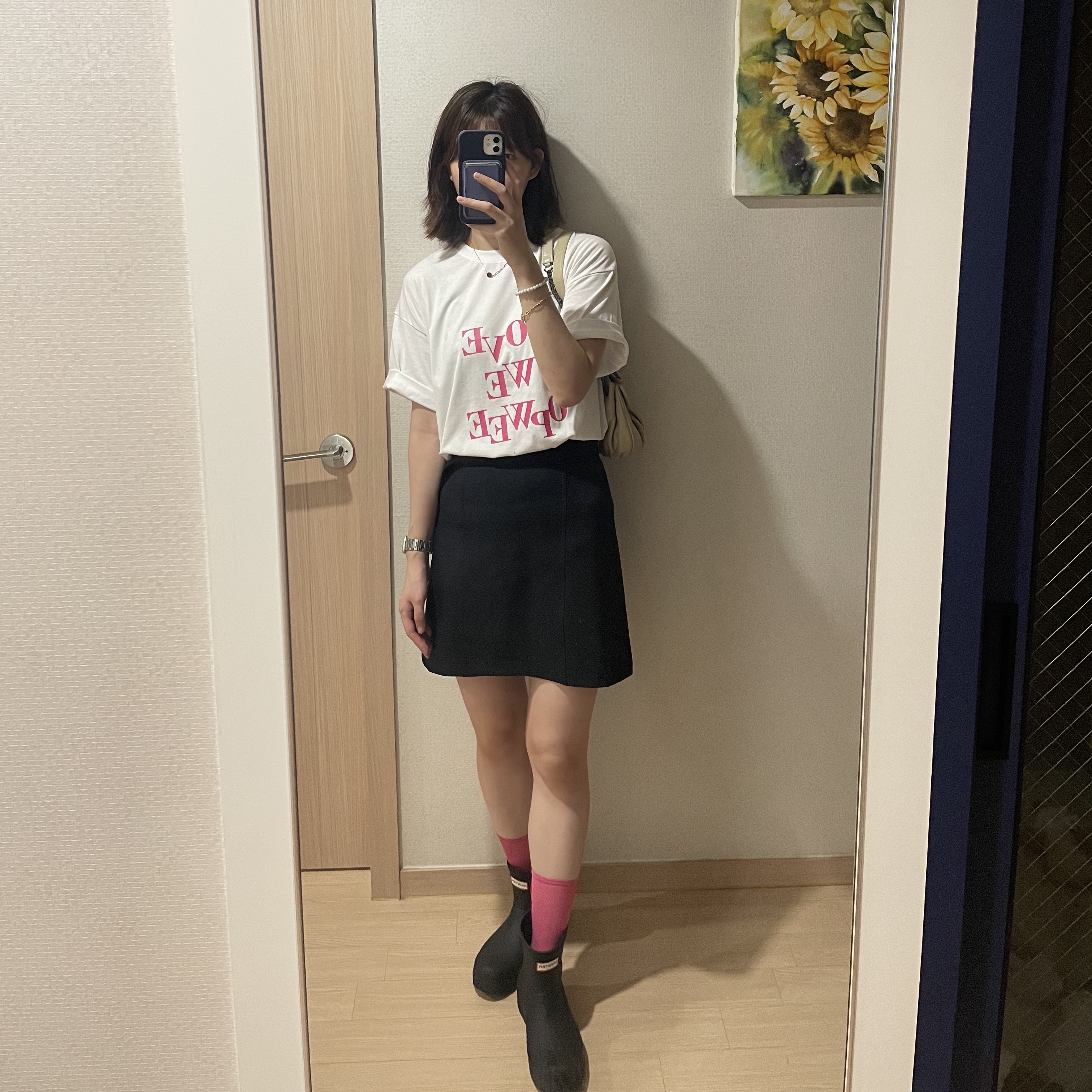 (W) Hunter Play Short Rain Boots Black 착용 스타일