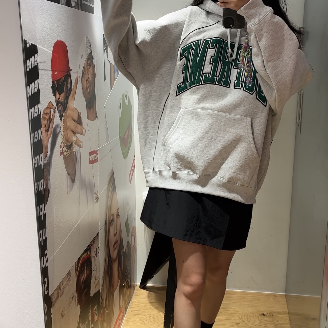 Supreme Boxy Piping Arc Hooded Sweatshirt Ash Grey - 23SS 착용 스타일