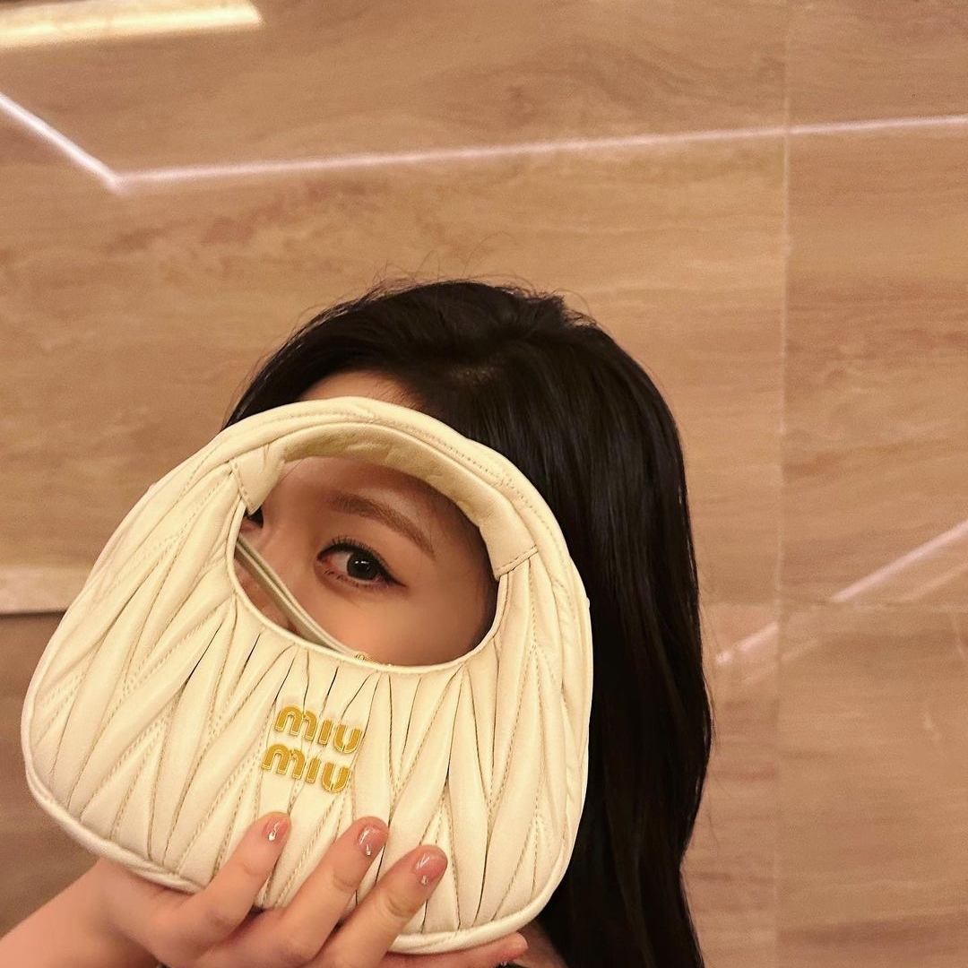 Miu Miu Wander Matelasse Nappa Leather Mini Hobo Bag White 착용 스타일 - 1