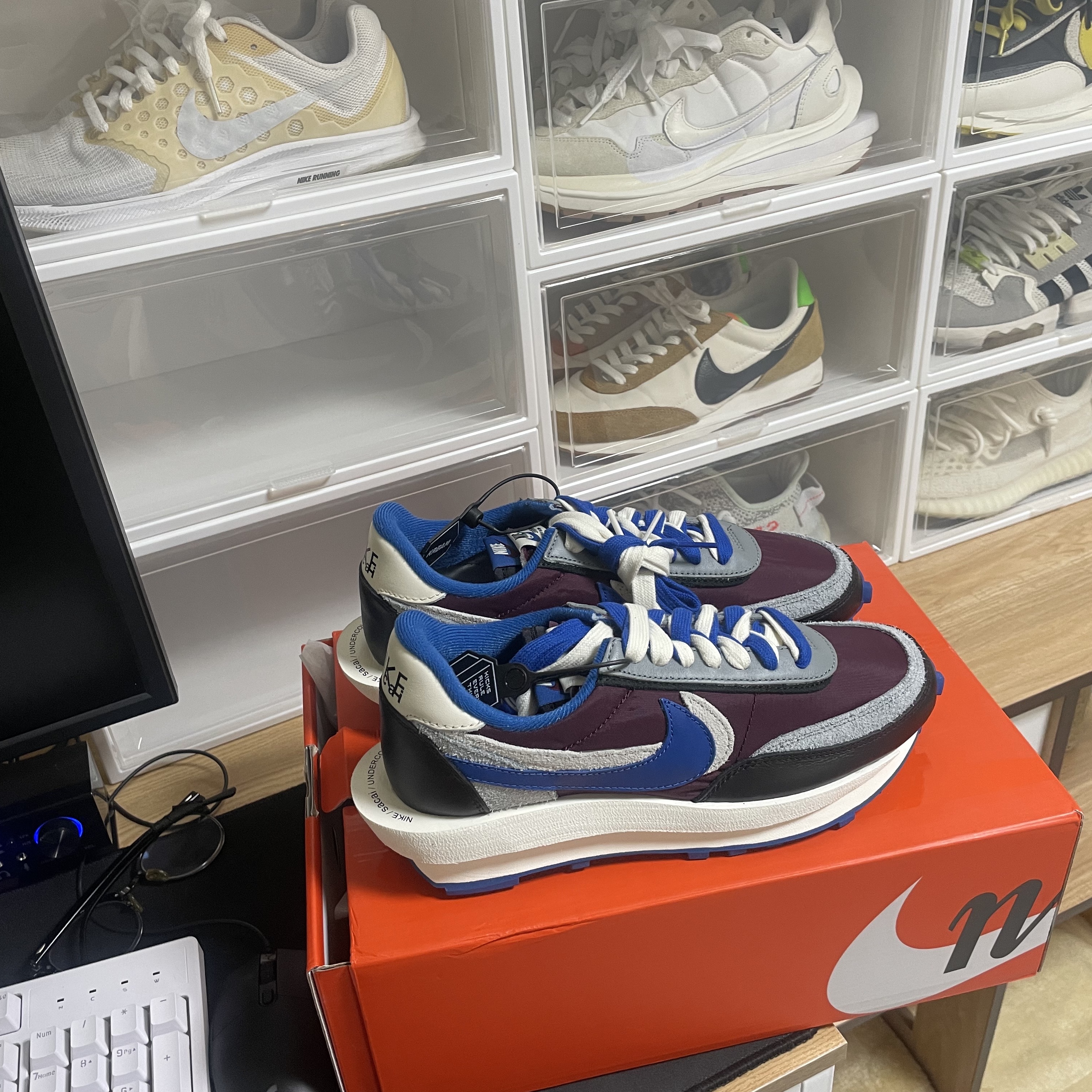 Nike x Sacai x Undercover LDWaffle Night Maroon Team Royal, Nike x Sacai x Undercover LDWaffle Black Bright Citron 착용 스타일 - 1
