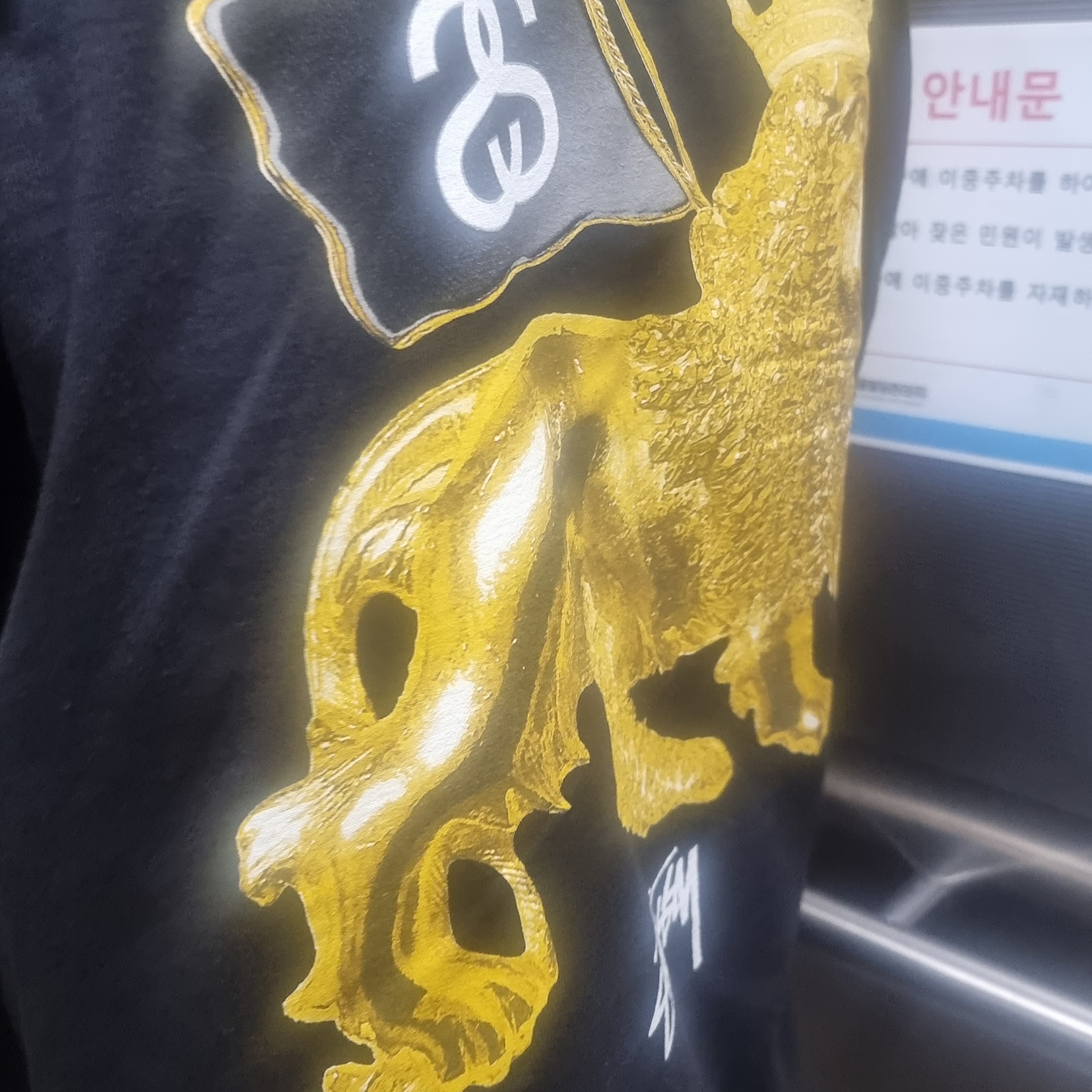 Stussy Gold Lion T-Shirt Black 착용 스타일