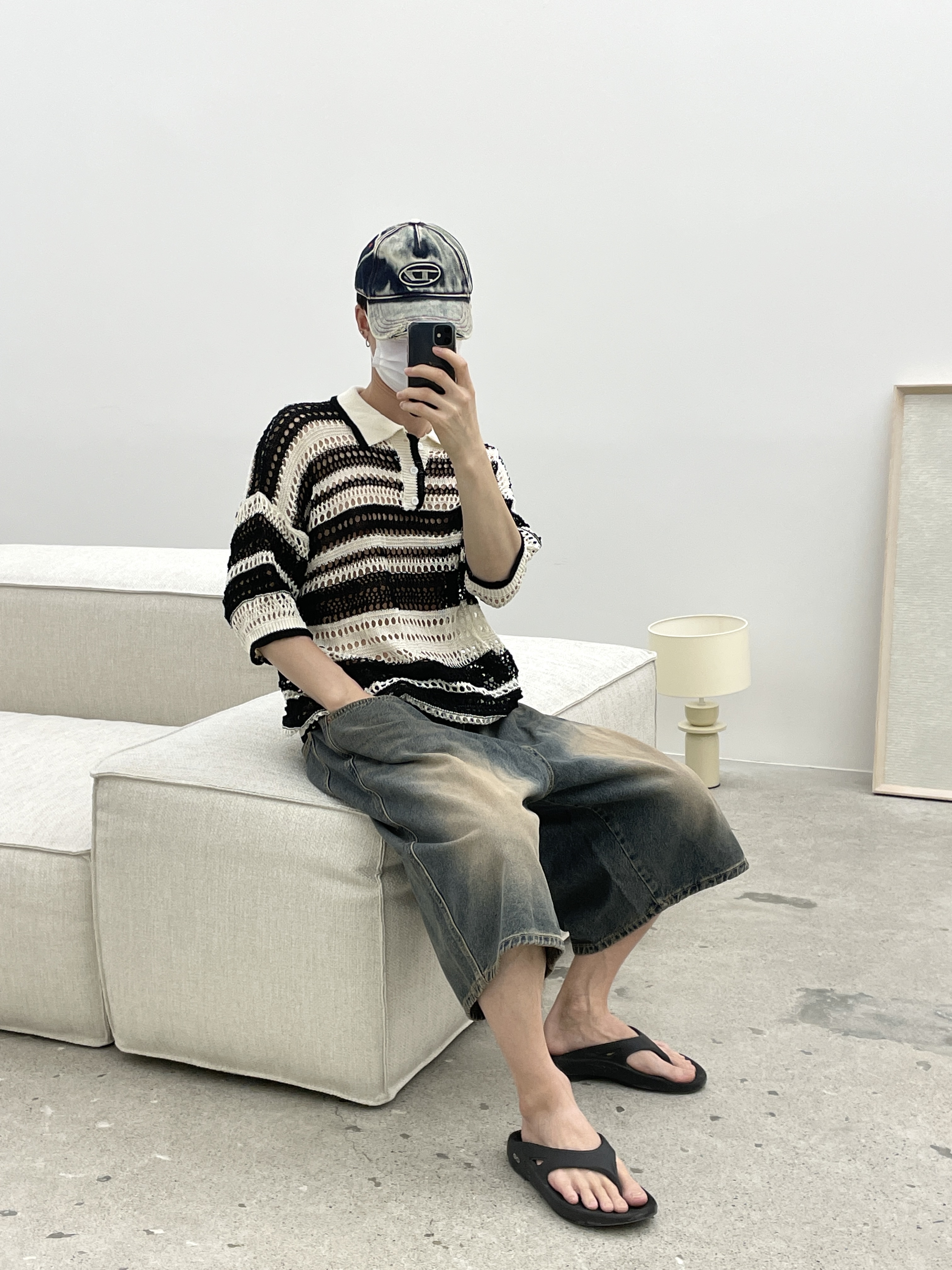 Diesel C-Seymon Treated Denim Baseball Cap Blue White, Oofos OOriginal Black 착용 스타일