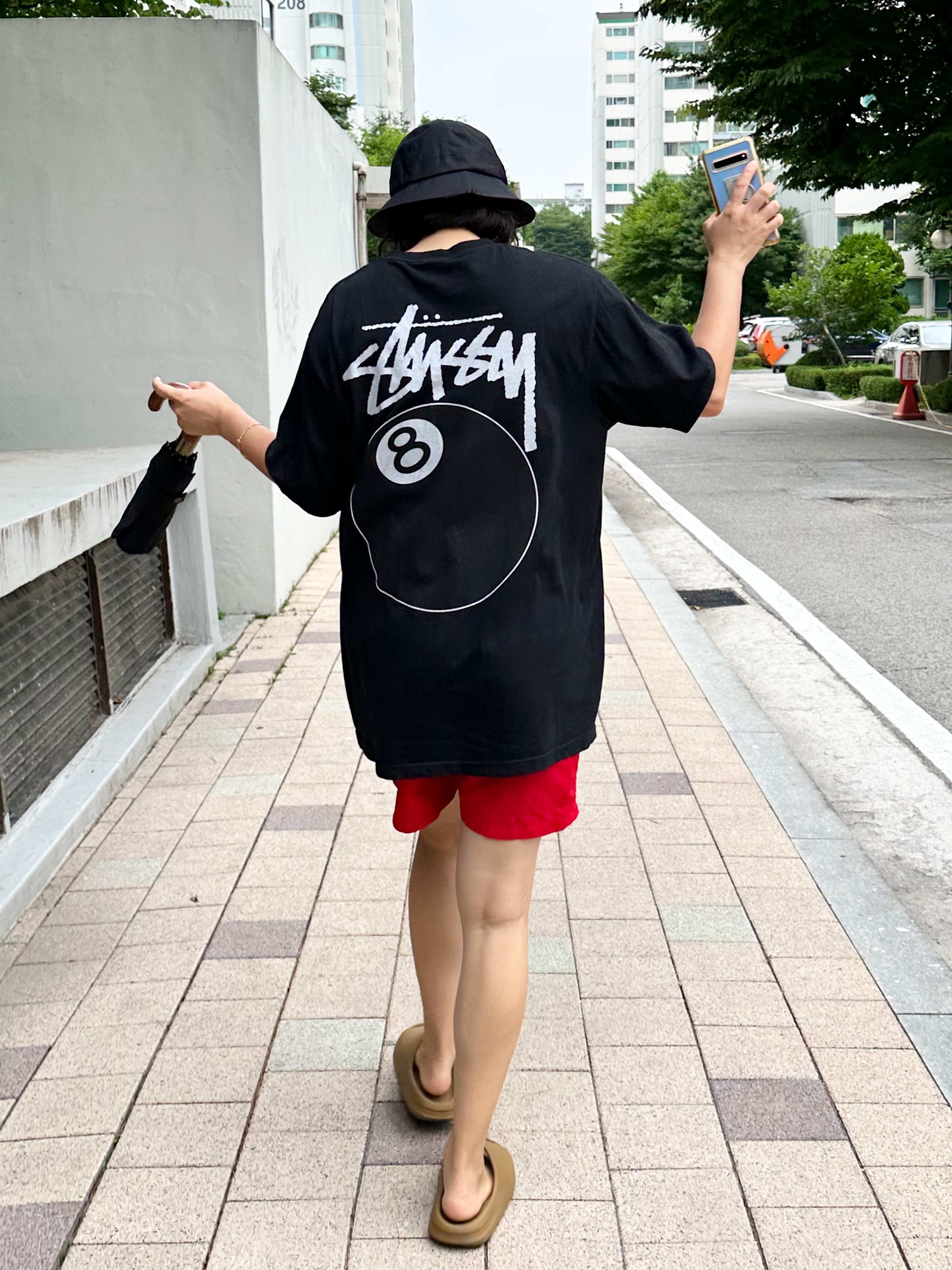 Nike x Stussy NRG FL Storm-Fit Bucket Hat Black, Stussy 8 Ball T-Shirt Black - 22SS 착용 스타일