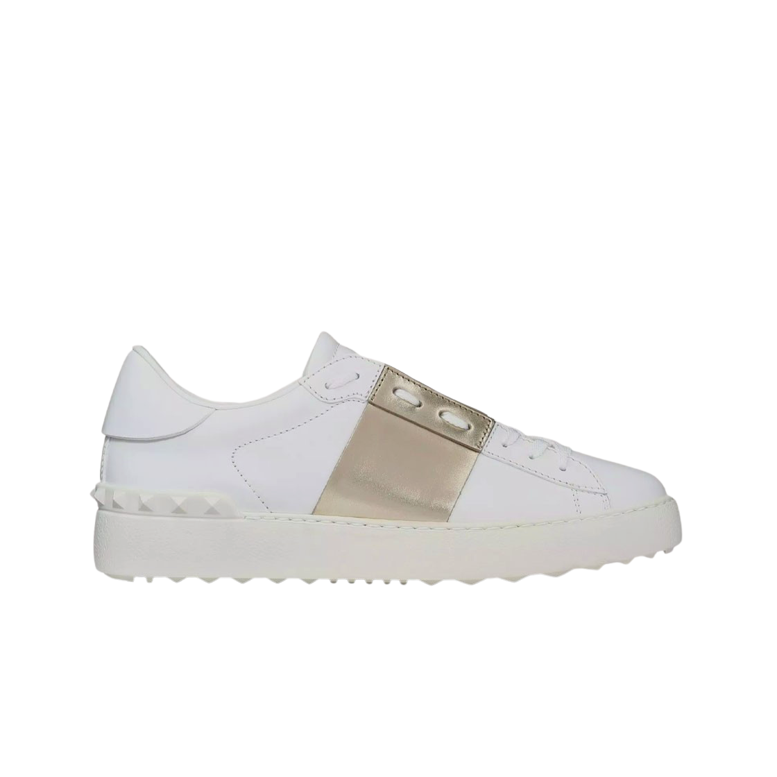 S0781FLRL71 (W) Valentino Open Sneakers with Metallic Stripe White Platinum