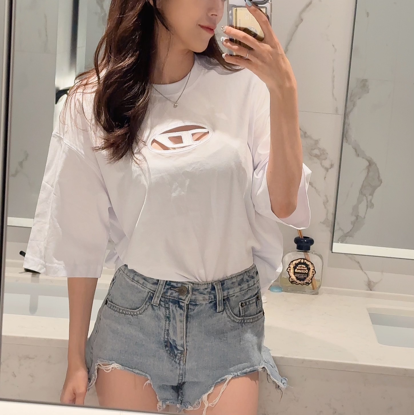 (W) Diesel T-Rowy-Od T-Shirt White Silver 착용 스타일