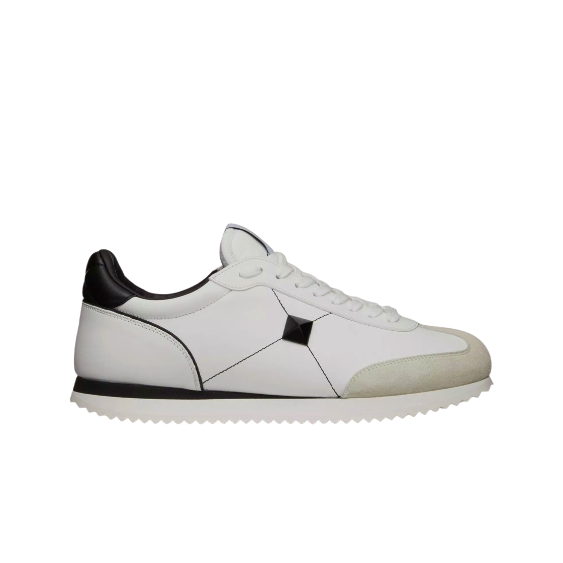 S0G51TUFQ1X Valentino Stud Around Low-Top Calfskin and Nappa Leather Sneakers White Black