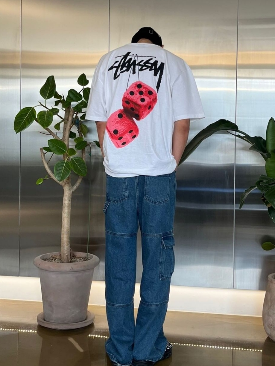 Stussy Fuzzy Dice T-Shirt White 착용 스타일
