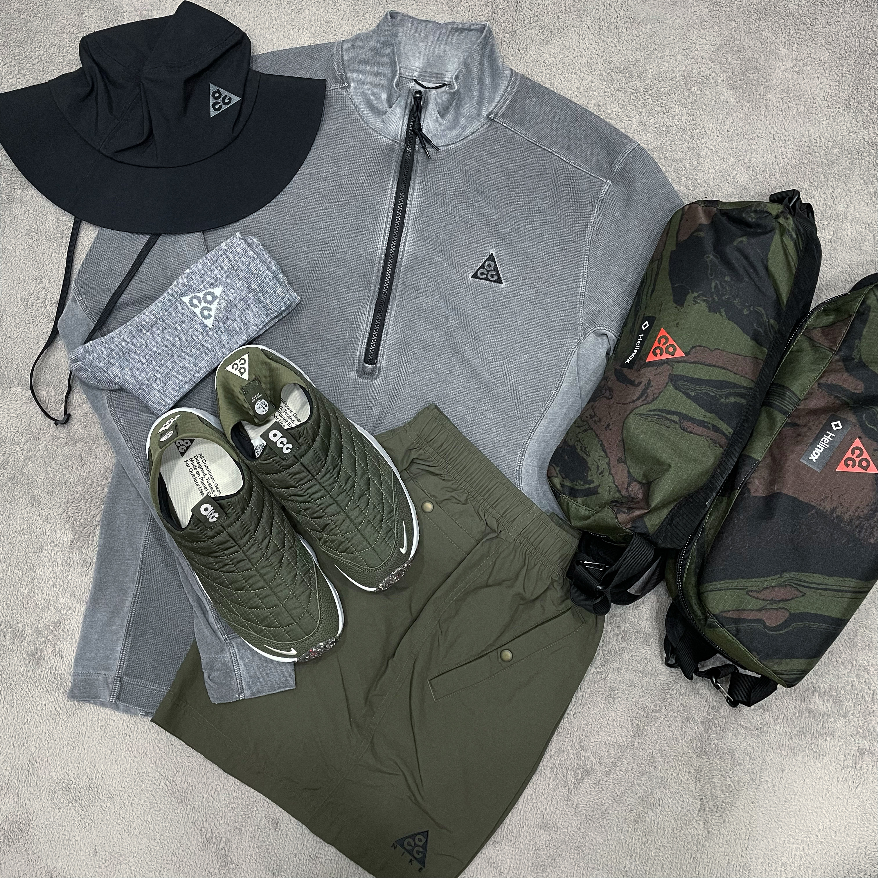 Nike NRG Dri-Fit ACG ADV Steeple Rock Half Zip Base Layer Black - Asia, Helinox x ACG Table One 20FW (Red Label) 착용 스타일