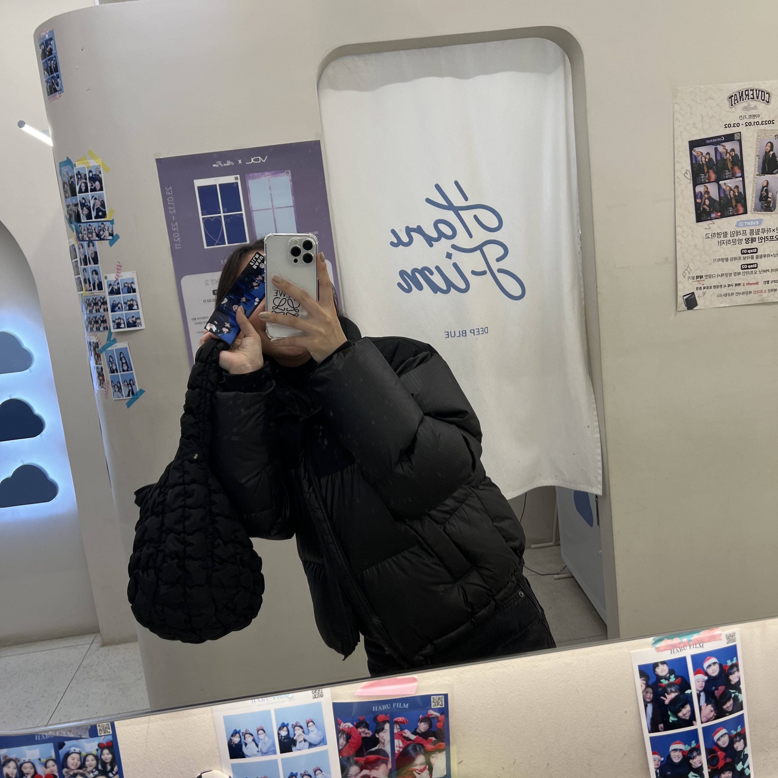 (W) The North Face White Label Novelty Nuptse Down Jacket Black 착용 스타일